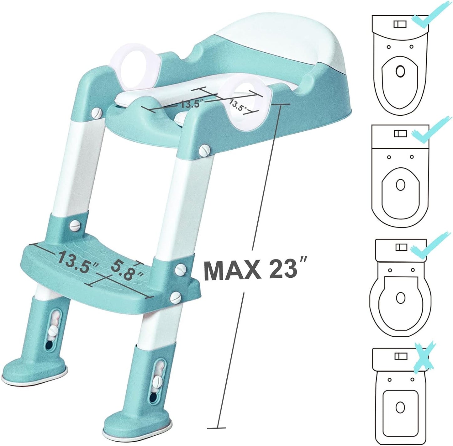Potty Training Toilet Seat with Step Stool Ladder for Boys and Girls,Toddler Kid Children Toilet Training Seat Chair with Handles,Height Adjustable,Non-Slip Wide Step(Blue)