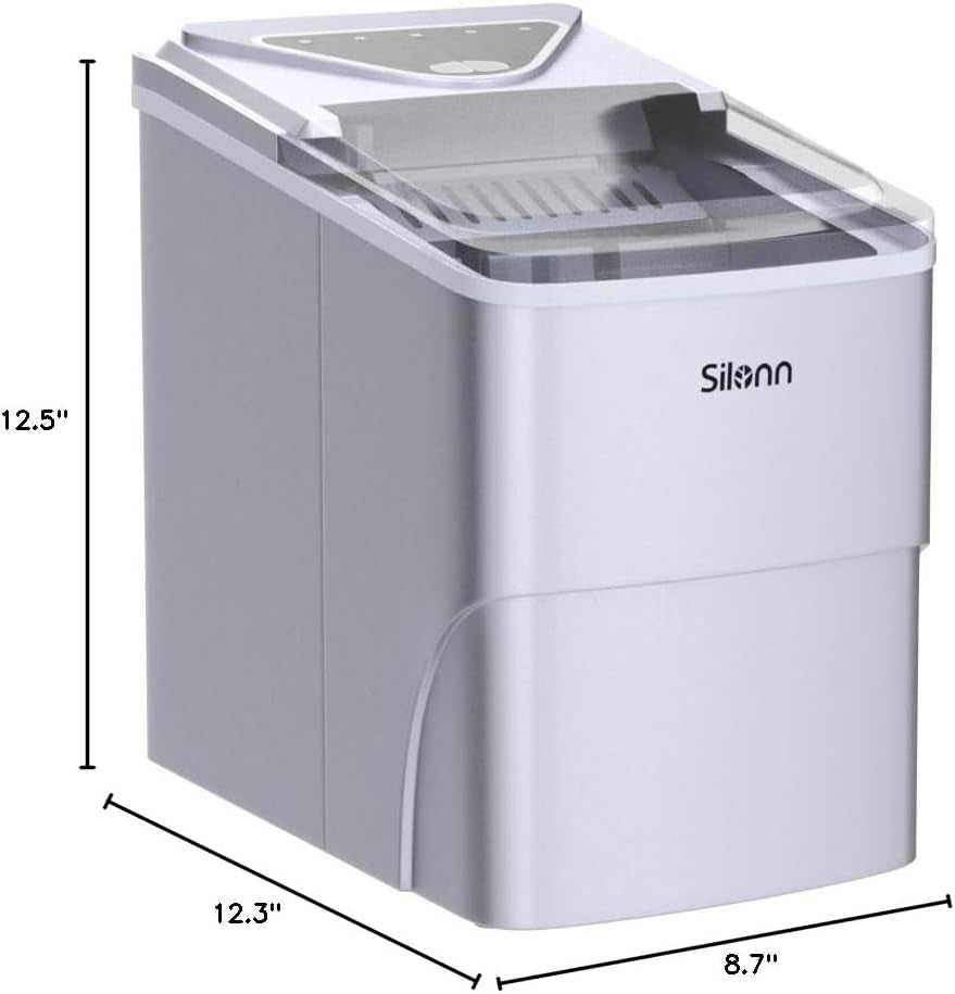 Ice Makers Countertop, 9 Cubes Ready in 6 Mins, 26Lbs in 24Hrs, Self-Cleaning Ice Machine with Ice Scoop and Basket, 2 Sizes of Bullet Ice for Home Kitchen Office Bar Party, Sliver