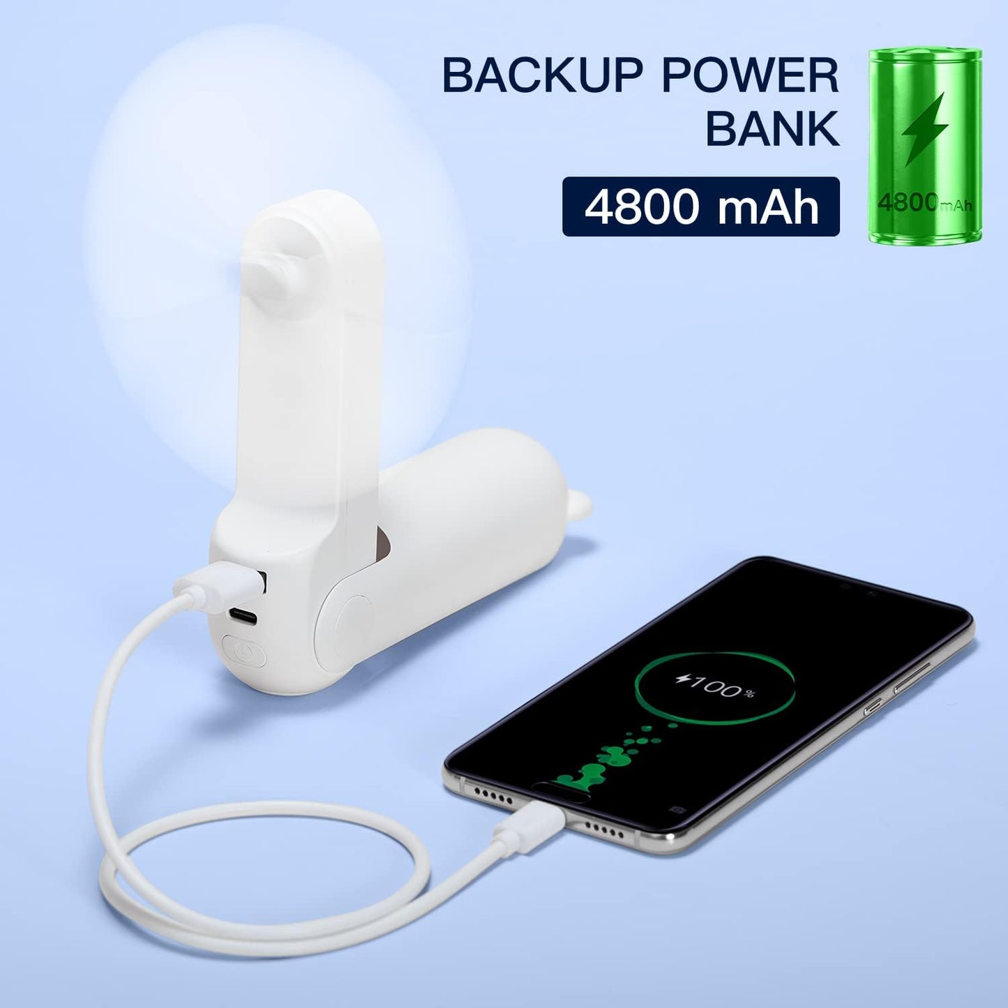 Handheld Fan with 4500 Mah Powerbank Max 46 Hours Runtime,Pocket Fan Portable Battery Operated or USB Powered Folding Personal Fan,3 Speeds,Gifts for Women Men Kids Gift for Festival-White