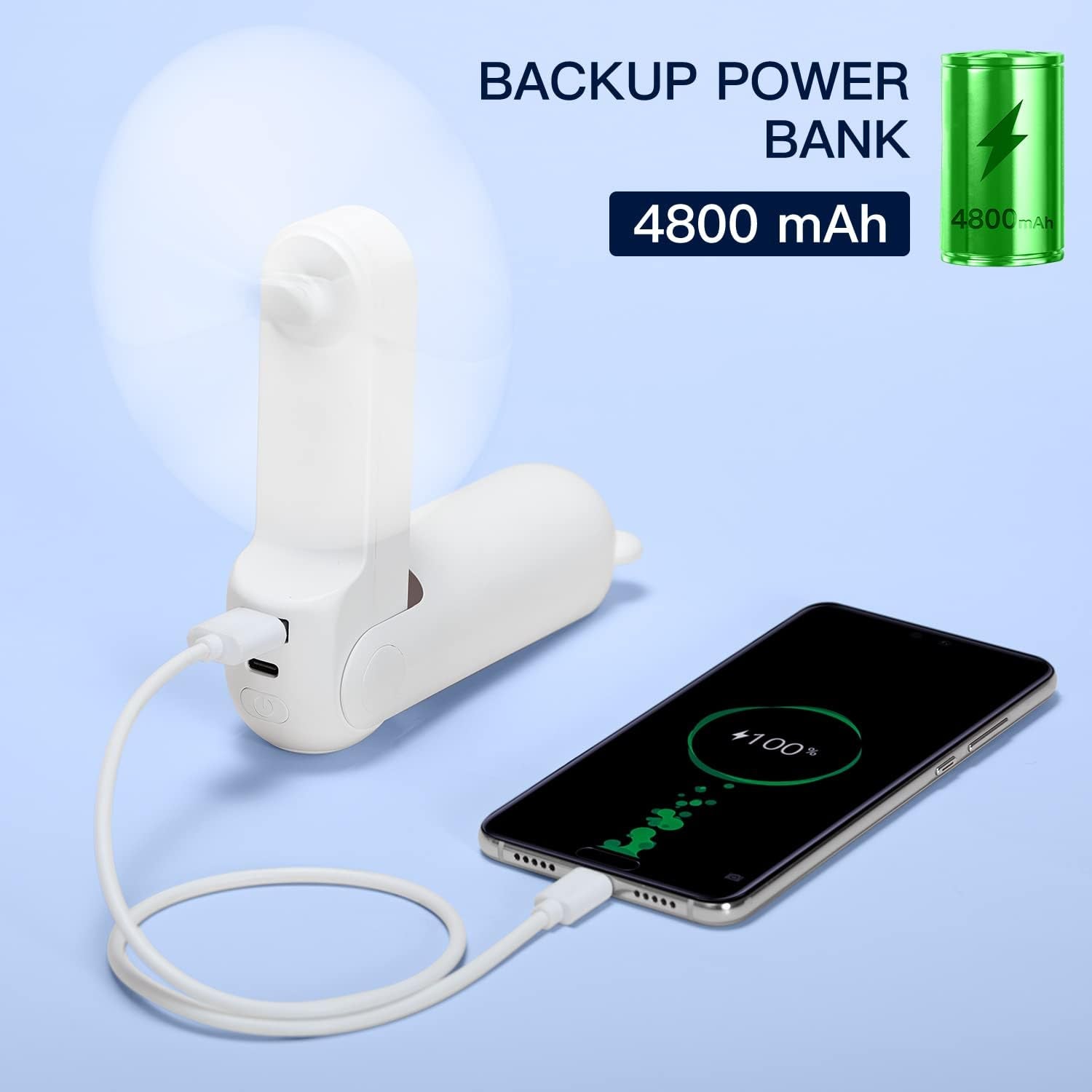 Handheld Fan with 4500 Mah Powerbank Max 46 Hours Runtime,Pocket Fan Portable Battery Operated or USB Powered Folding Personal Fan,3 Speeds,Gifts for Women Men Kids Gift for Festival-White