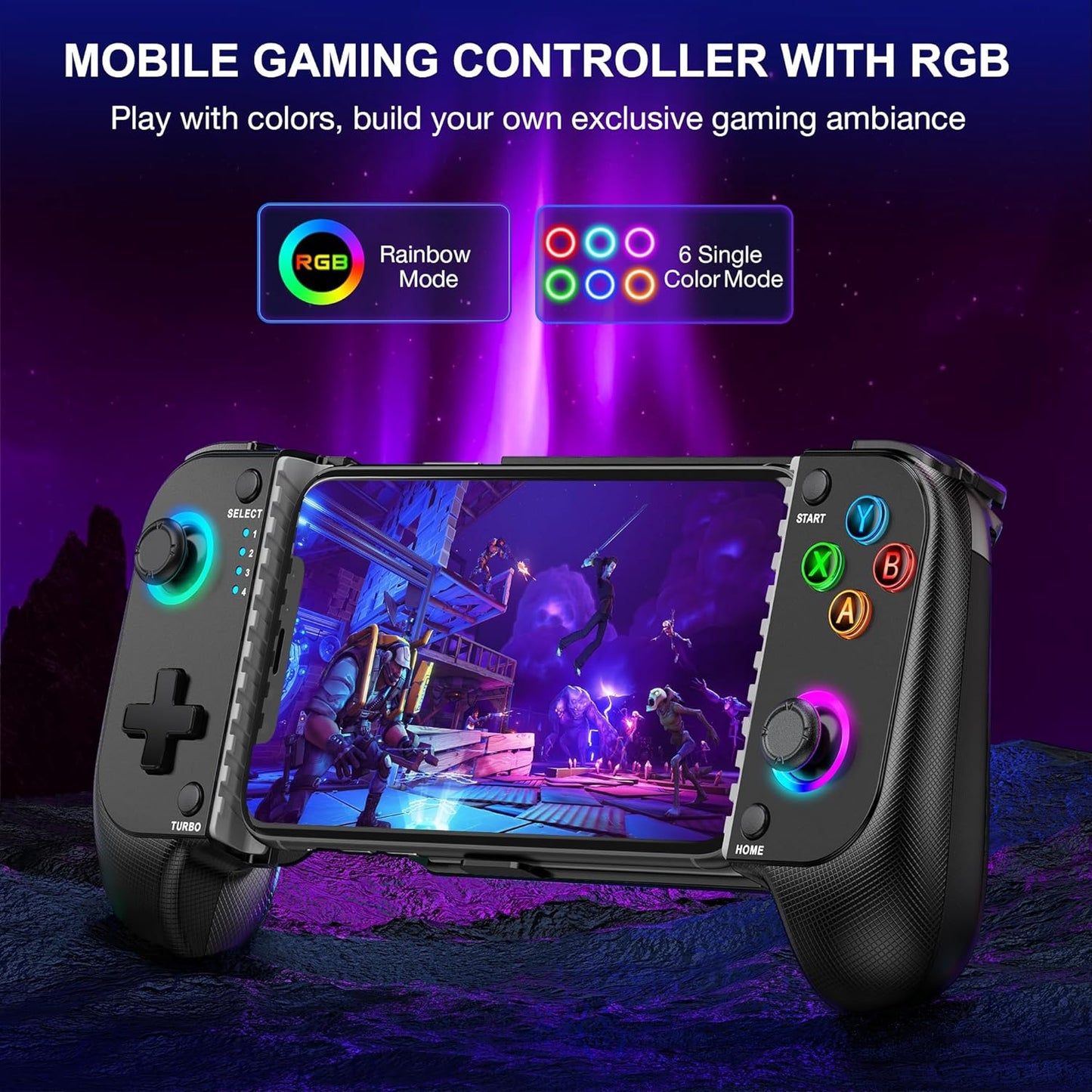 Wireless Phone Controller for Iphone/Android with Hall Joystick, RGB Controller for Iphone Support Xbox Game Pass, Playstation, Steam Link, Call of Duty, Minecraft, Roblox, Cloud Android Controller