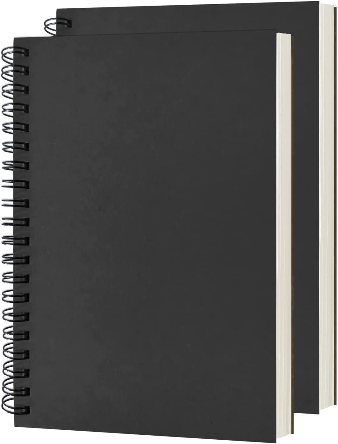 Blank Spiral Notebook, 2-Pack, Soft Cover, Sketch Book, 100 Pages / 50 Sheets, 7.5 Inch X 5.1 Inch, 100GSM, (Black)