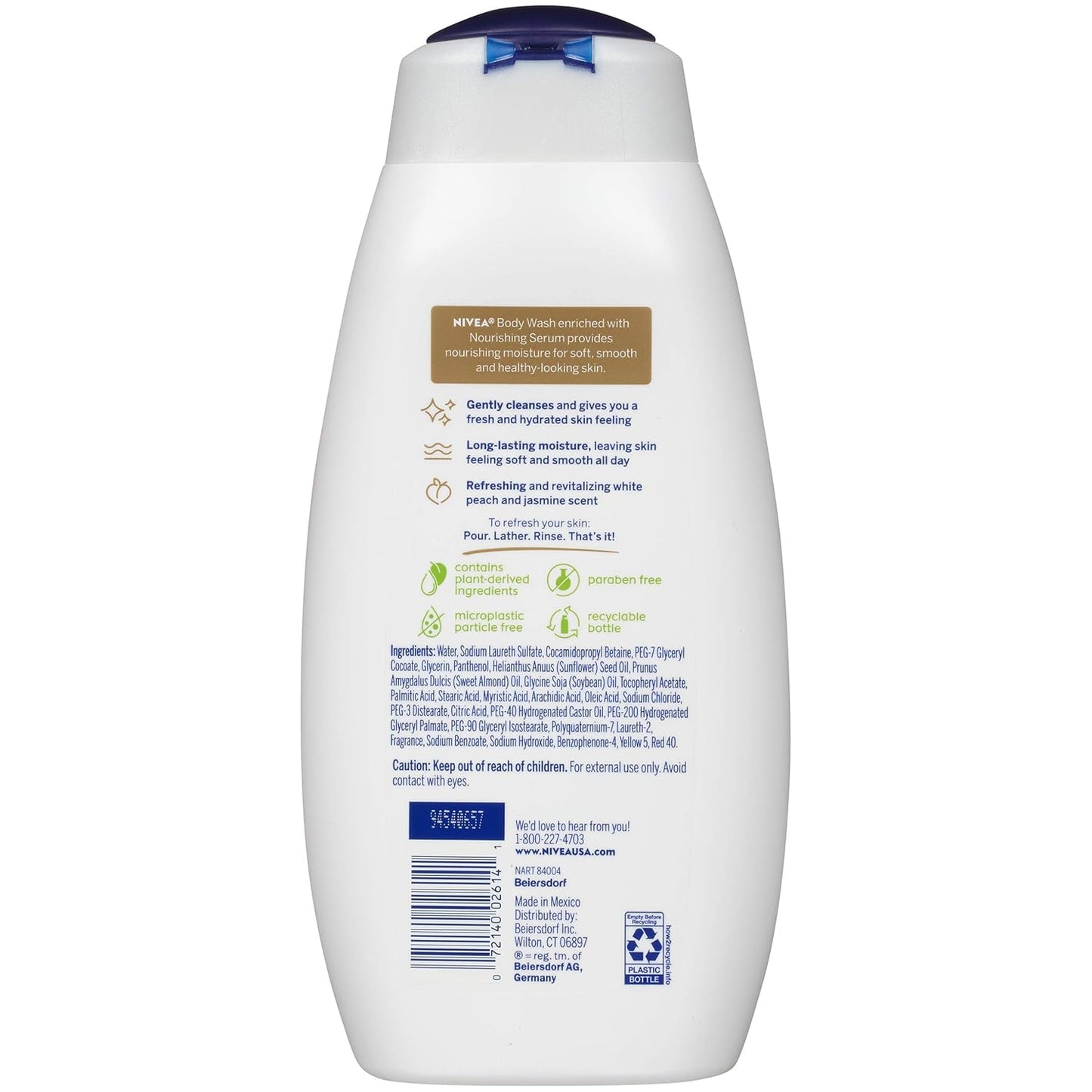 White Peach and Jasmine Body Wash with Nourishing Serum, Pack of 3, 20 Fl Oz