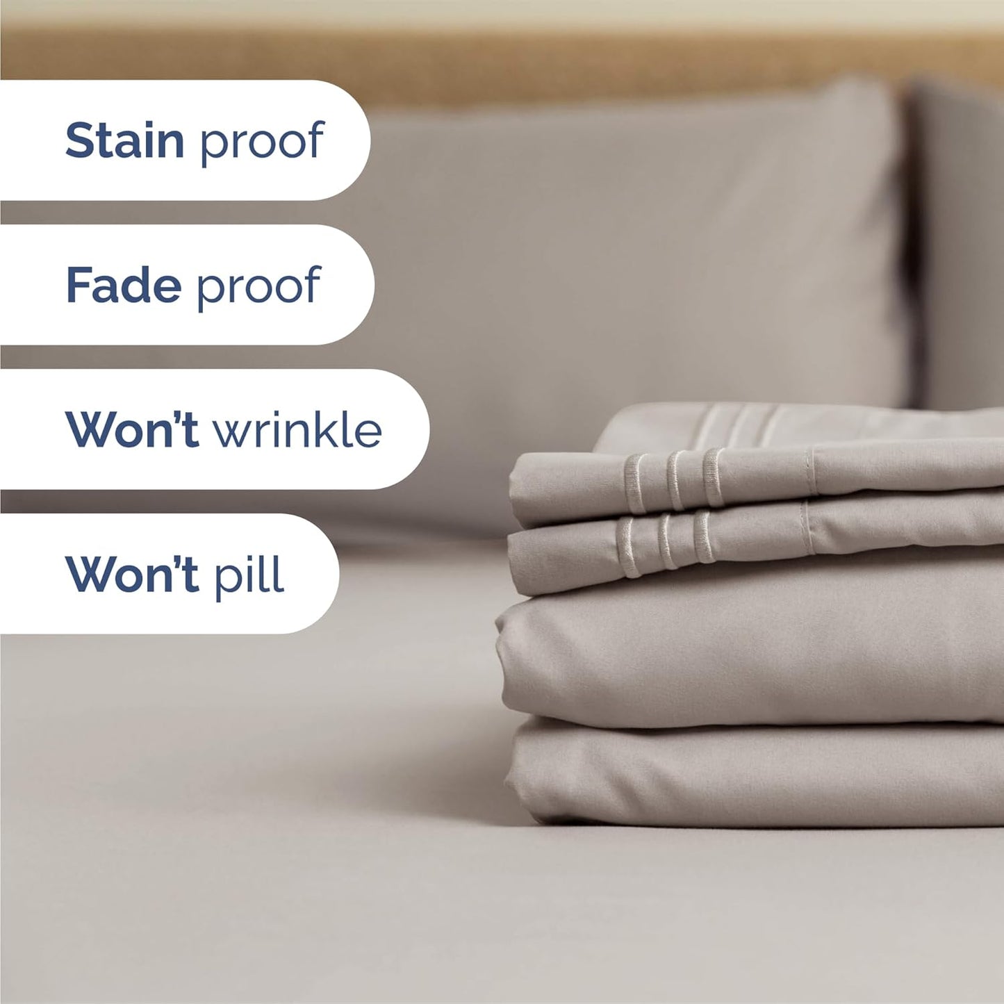 Queen Size 4 Piece Sheet Set - Comfy Breathable & Cooling Sheets - Hotel Luxury Bed Sheets for Women & Men - Deep Pockets, Easy-Fit, Soft & Wrinkle Free Sheets - Light Grey Oeko-Tex Bed Sheet Set