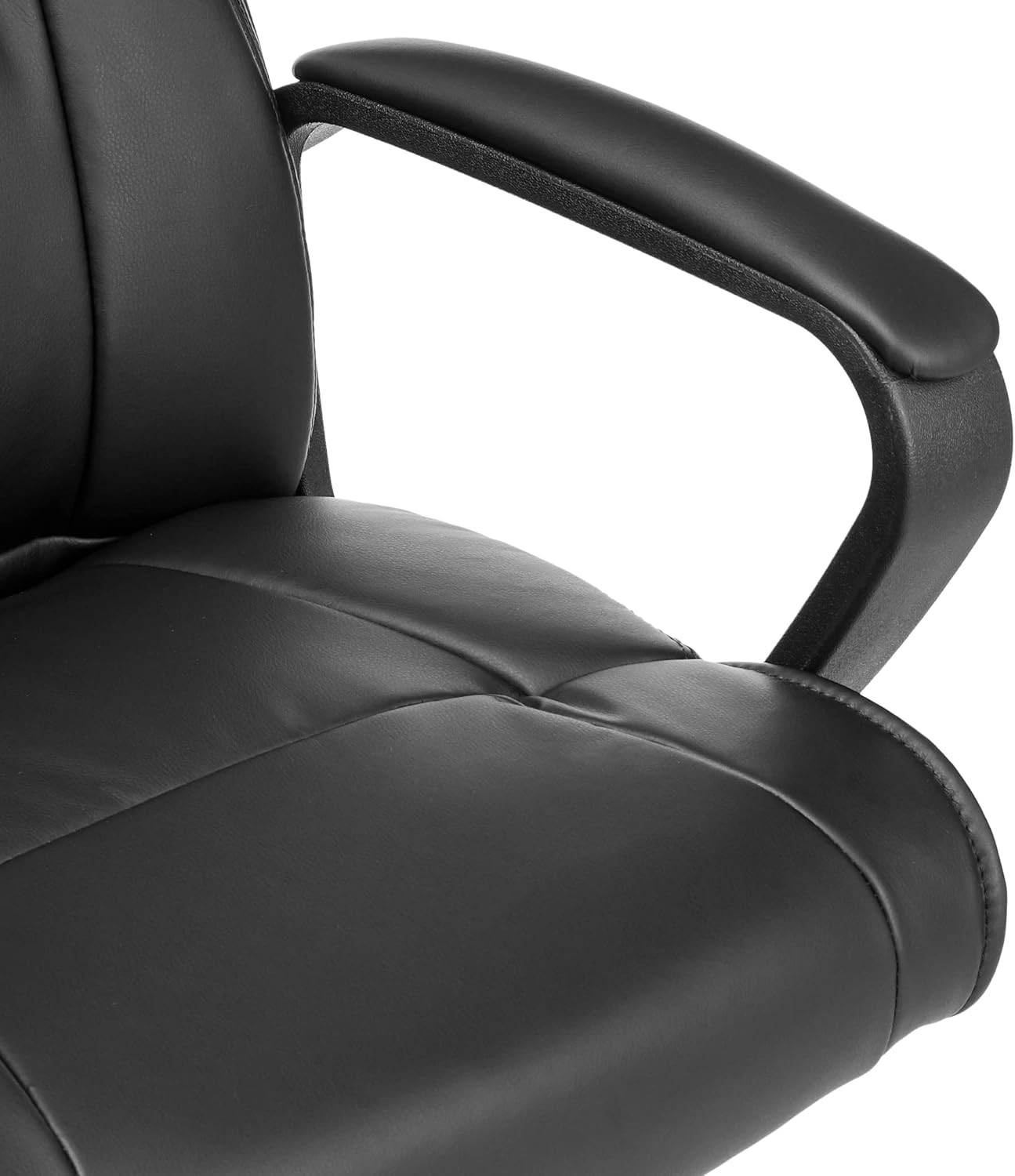 Office Computer Task Desk Chair with Padded Armrests, Mid-Back, Adjustable, 360 Swivel, Rolling, 275 Pound Capacity, BIFMA Certified, 24.2"D X 24"W X 34.8"H, Black Faux Leather