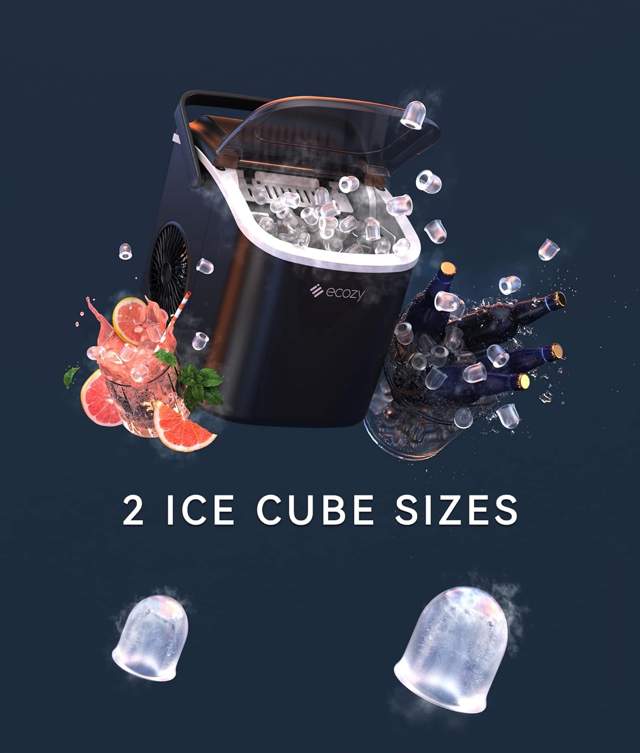 Portable Countertop Ice Maker - 9 Ice Cubes in 6 Minutes, 26 Lbs Daily Output, Self-Cleaning with Ice Bags, Scoop, and Basket for Kitchen, Office, Bar, Party - Black