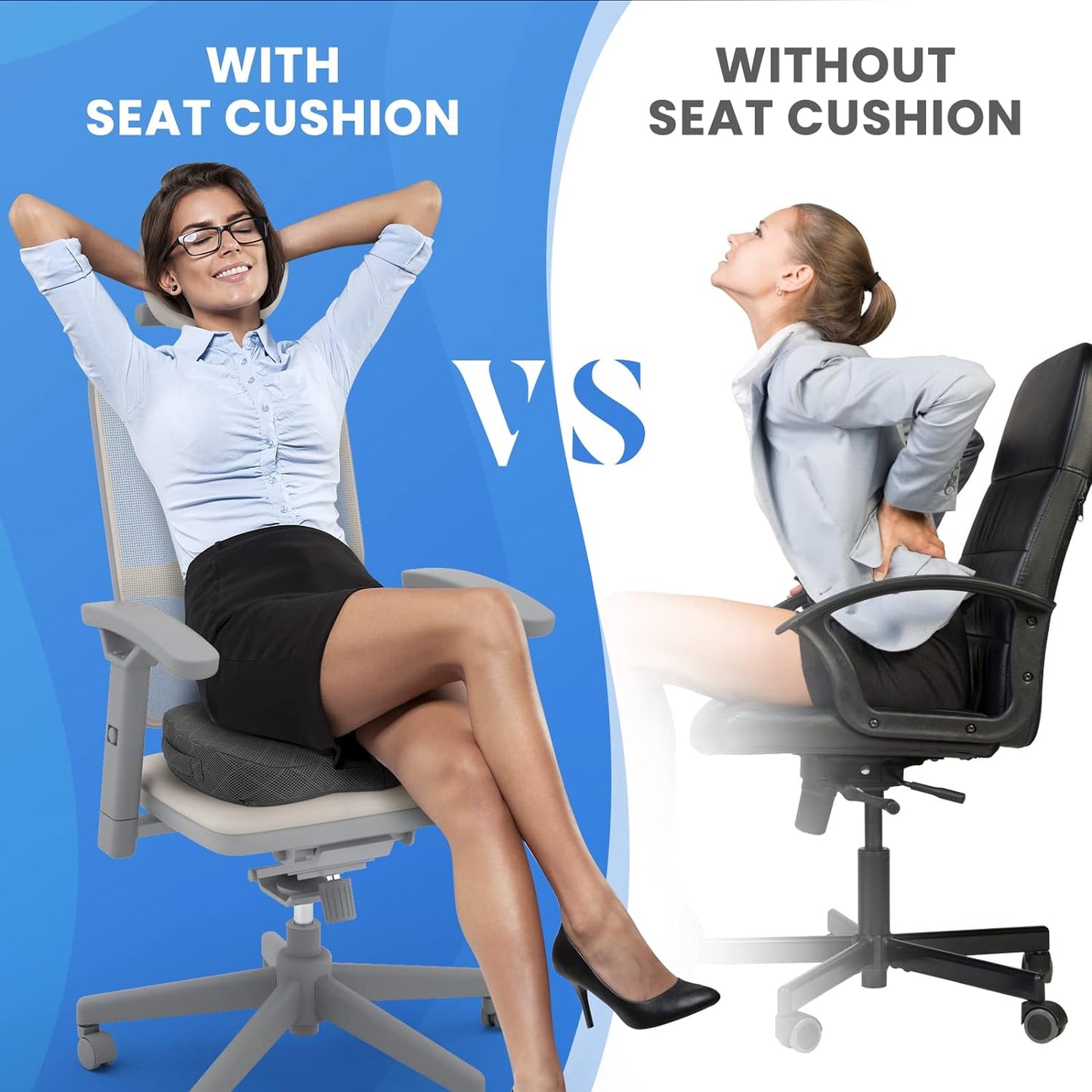 Seat Cushion - Memory Foam Cushion for Office Chair, Car Seat, Airplane, Bleacher - Sciatica & Hip & Coccyx Pain Relief Desk Chair Cushion for Long Sitting Office Workers, Car Drivers
