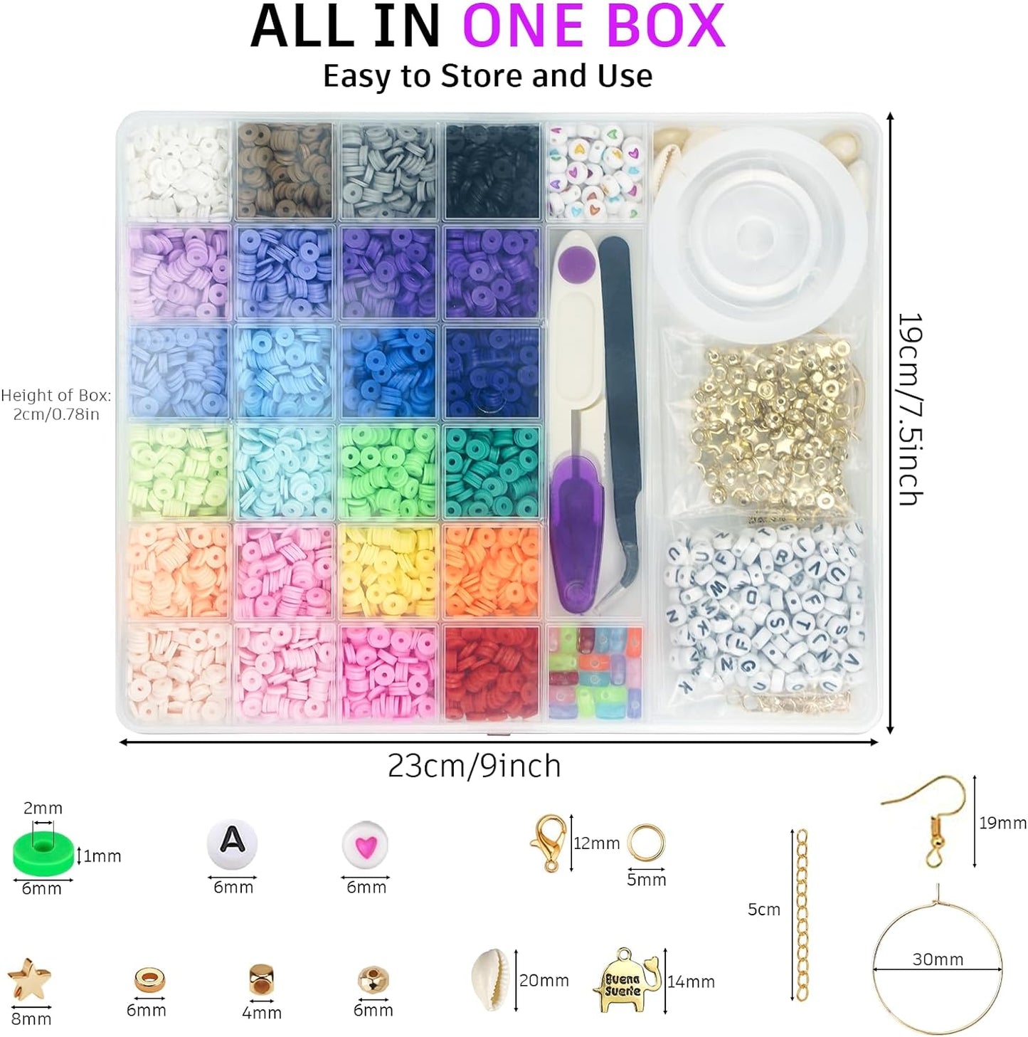 6000 Clay Beads Bracelet Making Kit, 24 Colors Flat Preppy Beads for Friendship Bracelets, Polymer Clay Beads with Charms for Jewelry Making, Crafts Gifts for Girls Ages 6-12