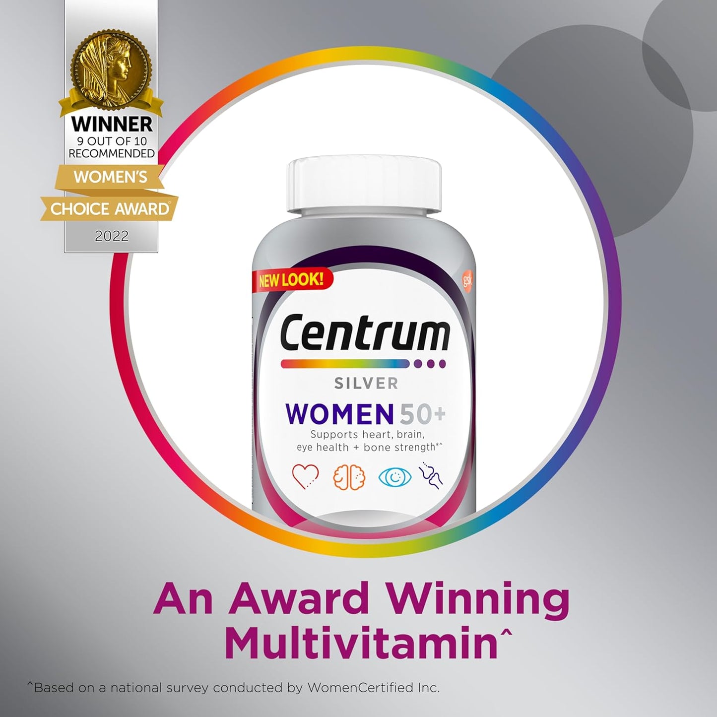 Silver Women'S Multivitamin for Women 50 Plus, Multivitamin/Multimineral Supplement with Vitamin D3, B Vitamins, Non-Gmo Ingredients, Supports Memory and Cognition in Older Adults - 200 Ct