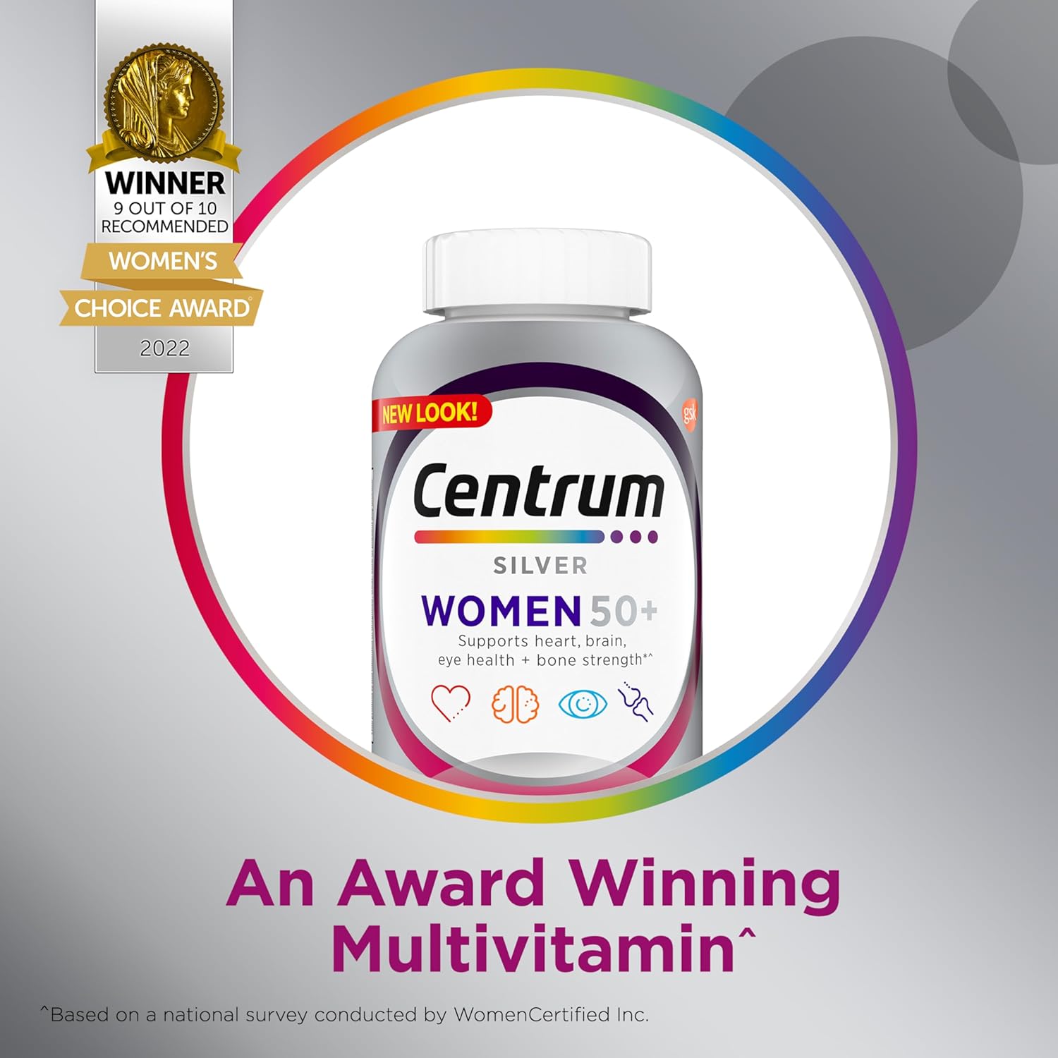 Silver Women'S Multivitamin for Women 50 Plus, Multivitamin/Multimineral Supplement with Vitamin D3, B Vitamins, Non-Gmo Ingredients, Supports Memory and Cognition in Older Adults - 200 Ct