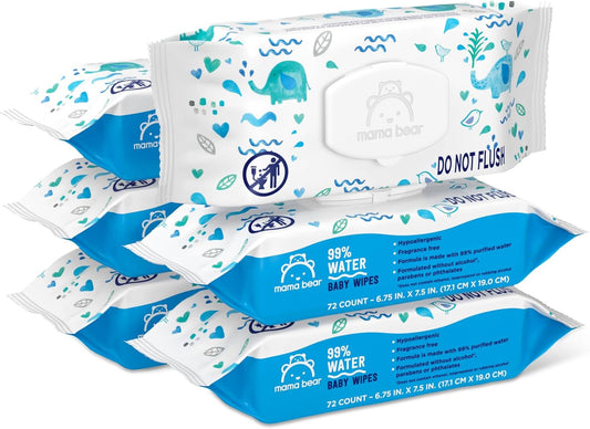 Amazon Brand -  99% Water Based Baby Wipes, Hypoallergenic for Sensitive Skin, Fragrance Free, 432 Count (6 Packs of 72)