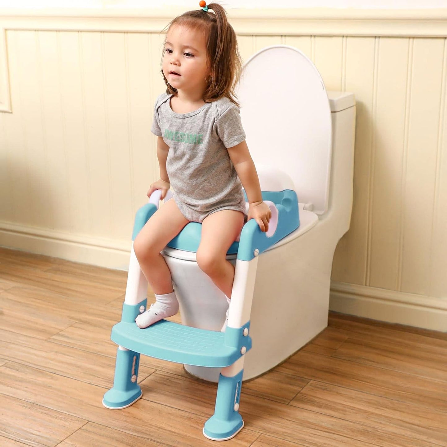Potty Training Toilet Seat with Step Stool Ladder for Boys and Girls,Toddler Kid Children Toilet Training Seat Chair with Handles,Height Adjustable,Non-Slip Wide Step(Blue)