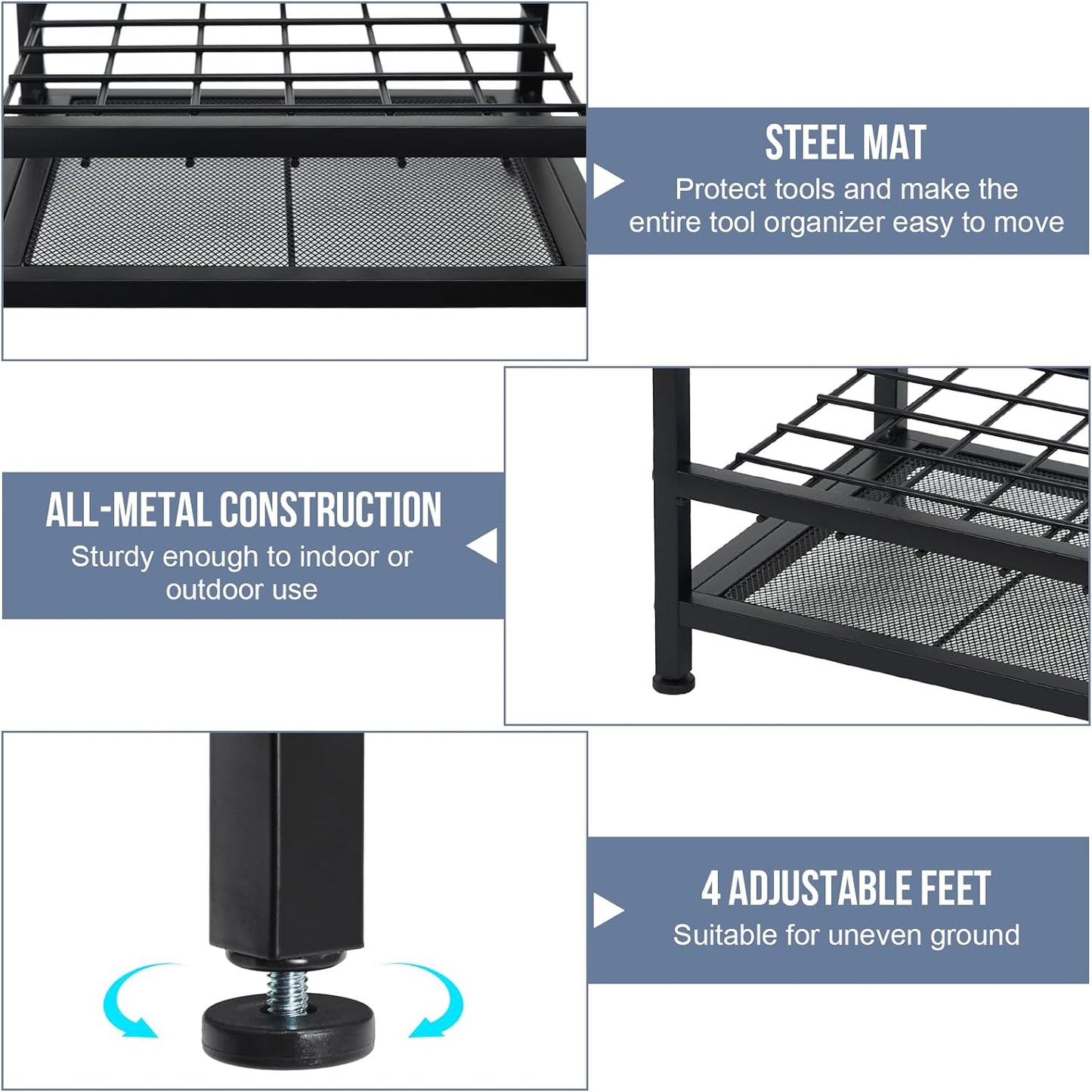 Garden Tool Organizer, Yard Tool Organizer up to 50 Tools, Garage Tool Organization and Storage, Garden Tool Storage, Yard Tool Racks, Tool Stand, Tool Holder for Garage, Shed, Outdoor, Black
