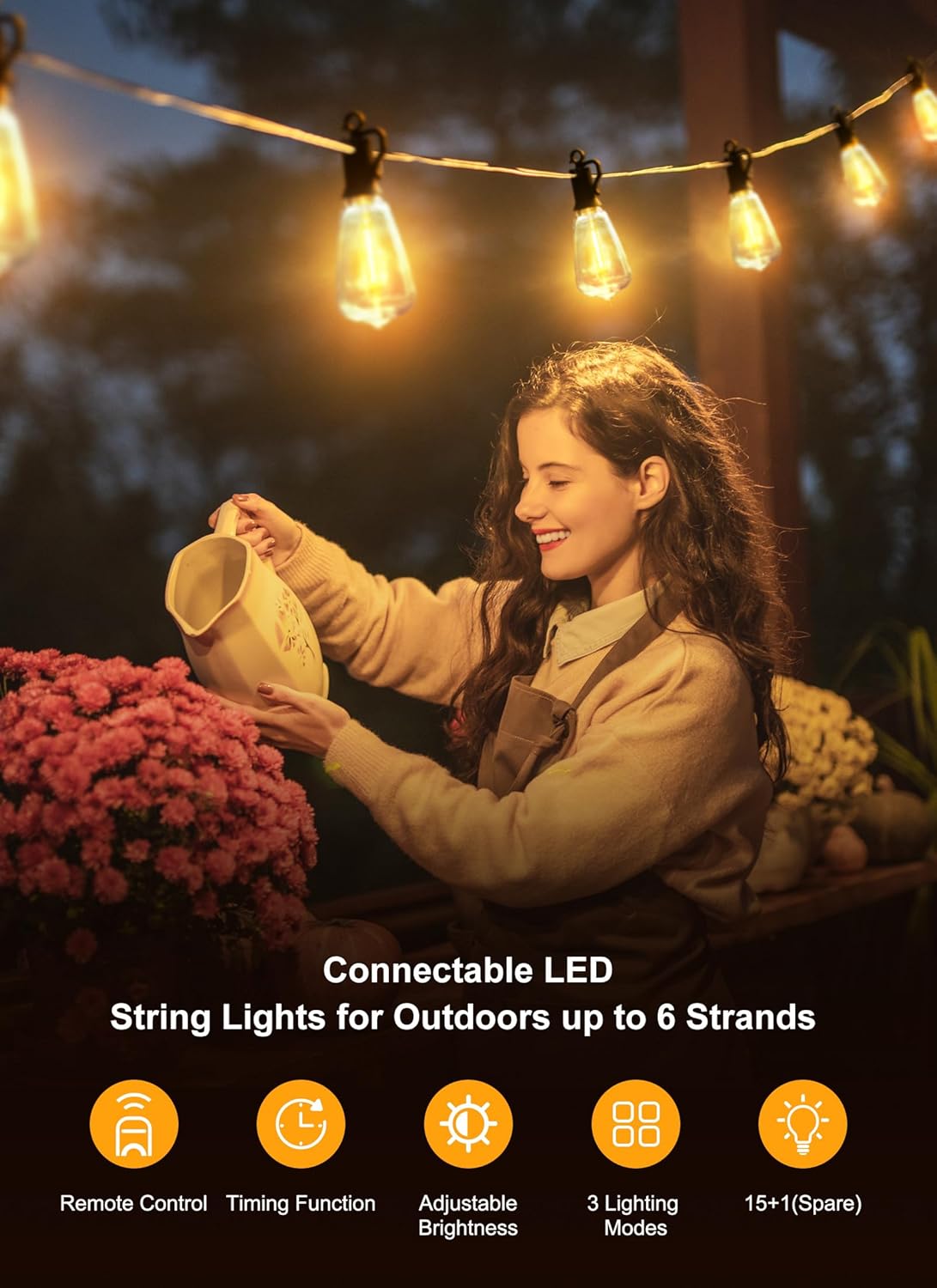 Outdoor String Lights with Remote, 38FT LED Patio Lights with 16 Shatterproof ST38 LED Bulbs, Waterproof outside Hanging Lights for Backyard Garden Porch Party Decor, 2700K