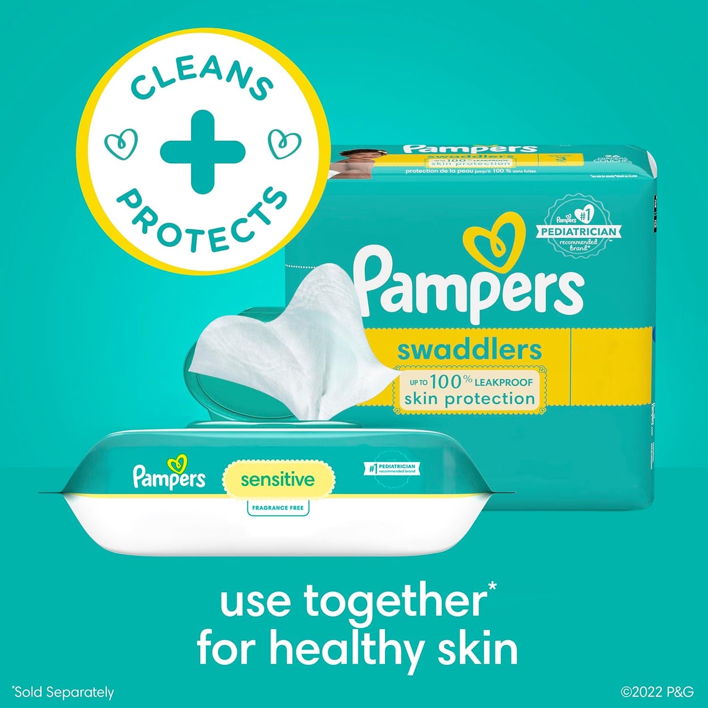 Sensitive Baby Wipes, Water Based, Hypoallergenic and Unscented, 16 Flip-Top Packs (1344 Wipes Total)
