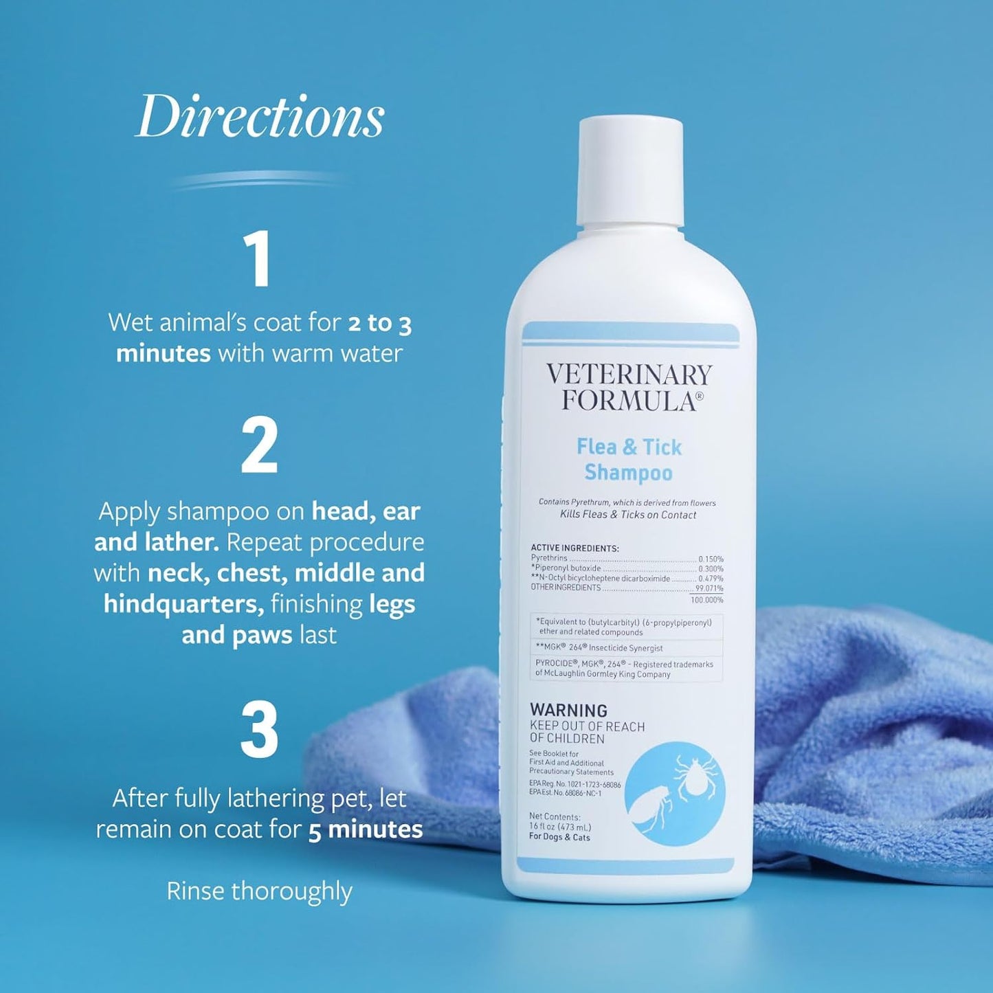 Flea and Tick Shampoo for Dogs and Cats, 16 Oz