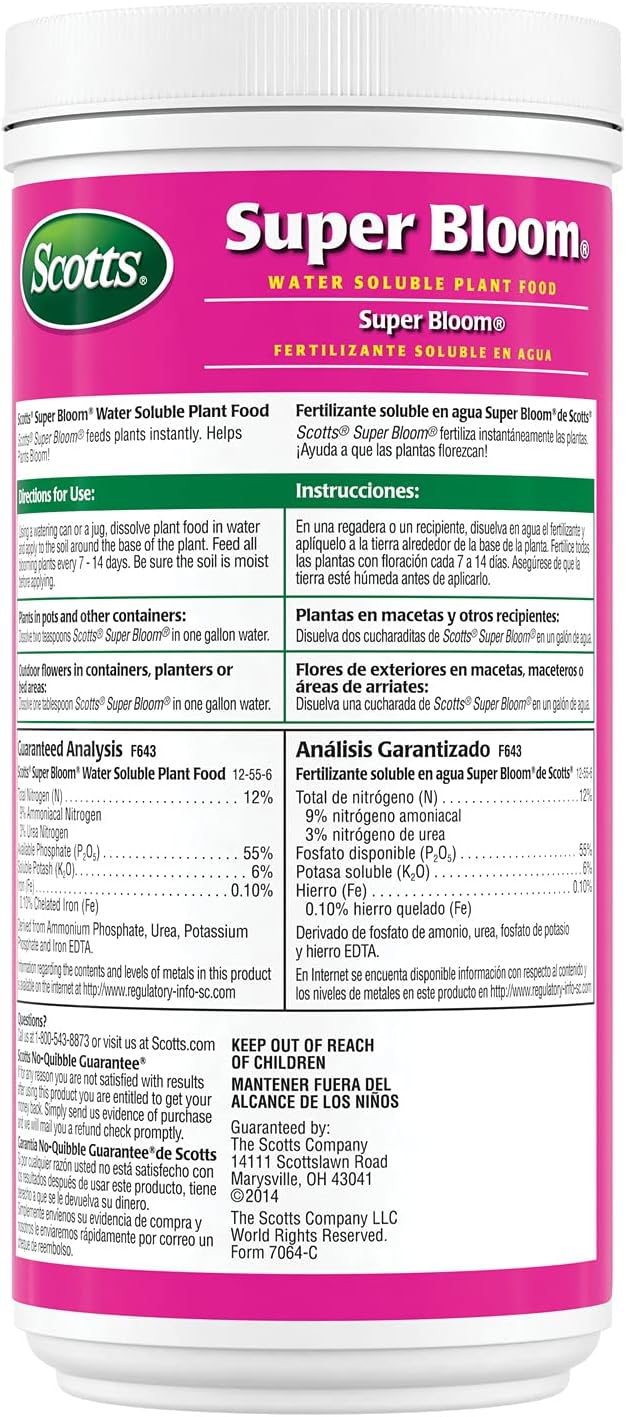 Super Bloom Water Soluble Plant Food, 2 Lb - NPK 12-55-6 - Fertilizer for Outdoor Flowers, Fruiting Plants, Containers and Bed Areas - Feeds Plants Instantly
