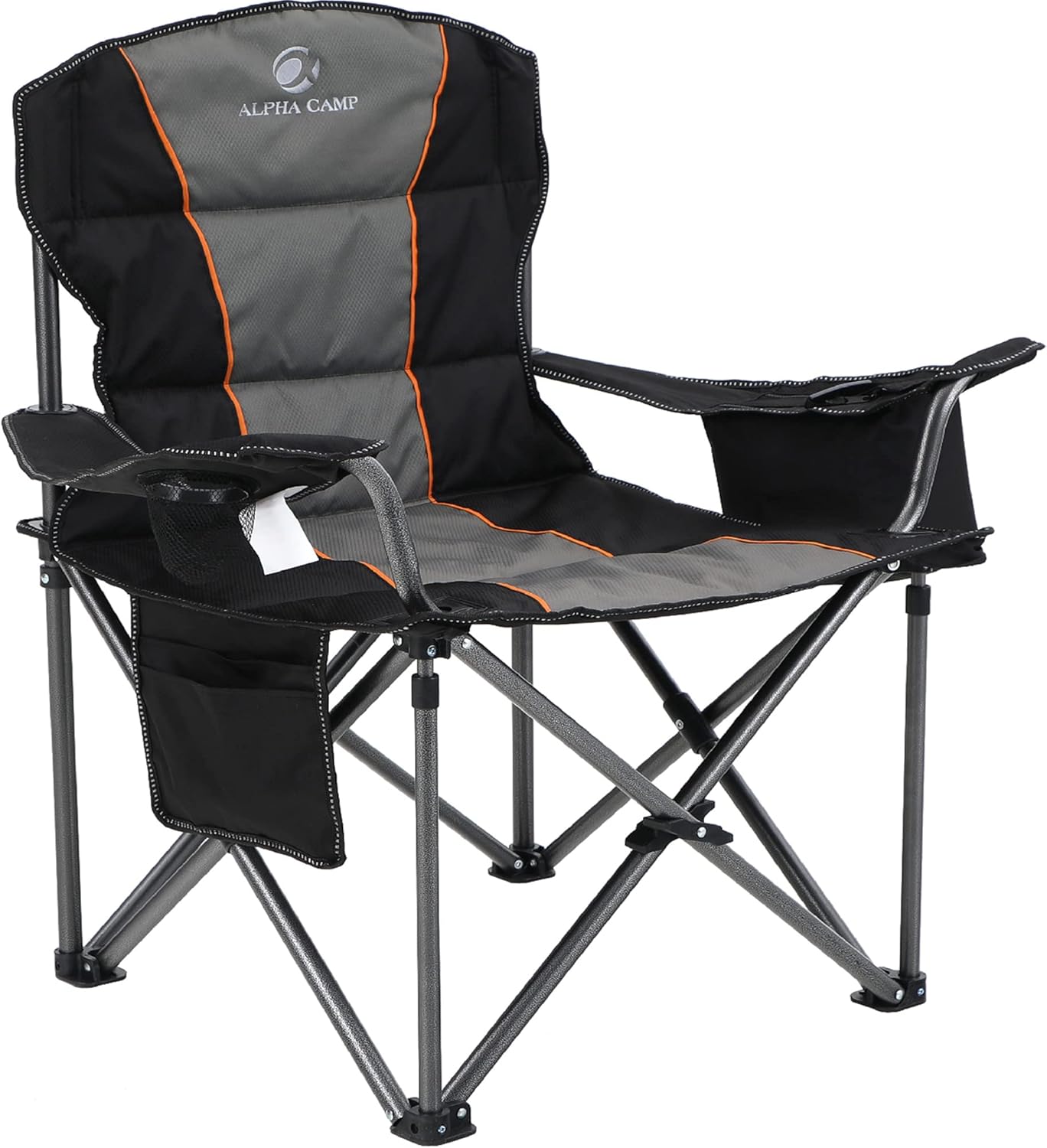 Oversized Camping Folding Chair, Heavy Duty Support 450 LBS Steel Frame Collapsible Padded Arm Chair with Cup Holder Quad Lumbar Back, Portable for Outdoor
