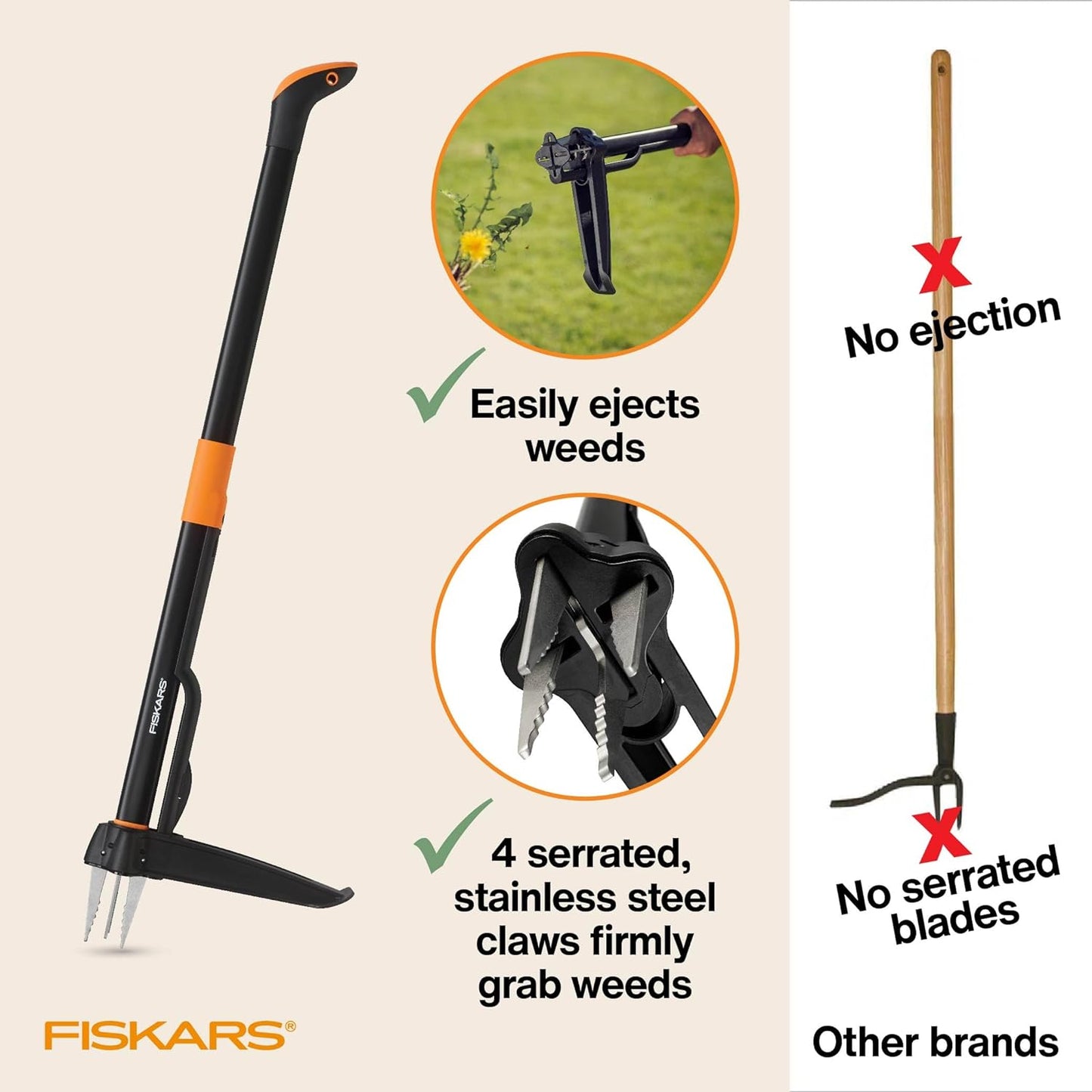 4-Claw Stand up Weed Puller Tool, Gardening Hand Weeding Tool with 39" Long Ergonomic Handle with Easy-Eject Mechanism