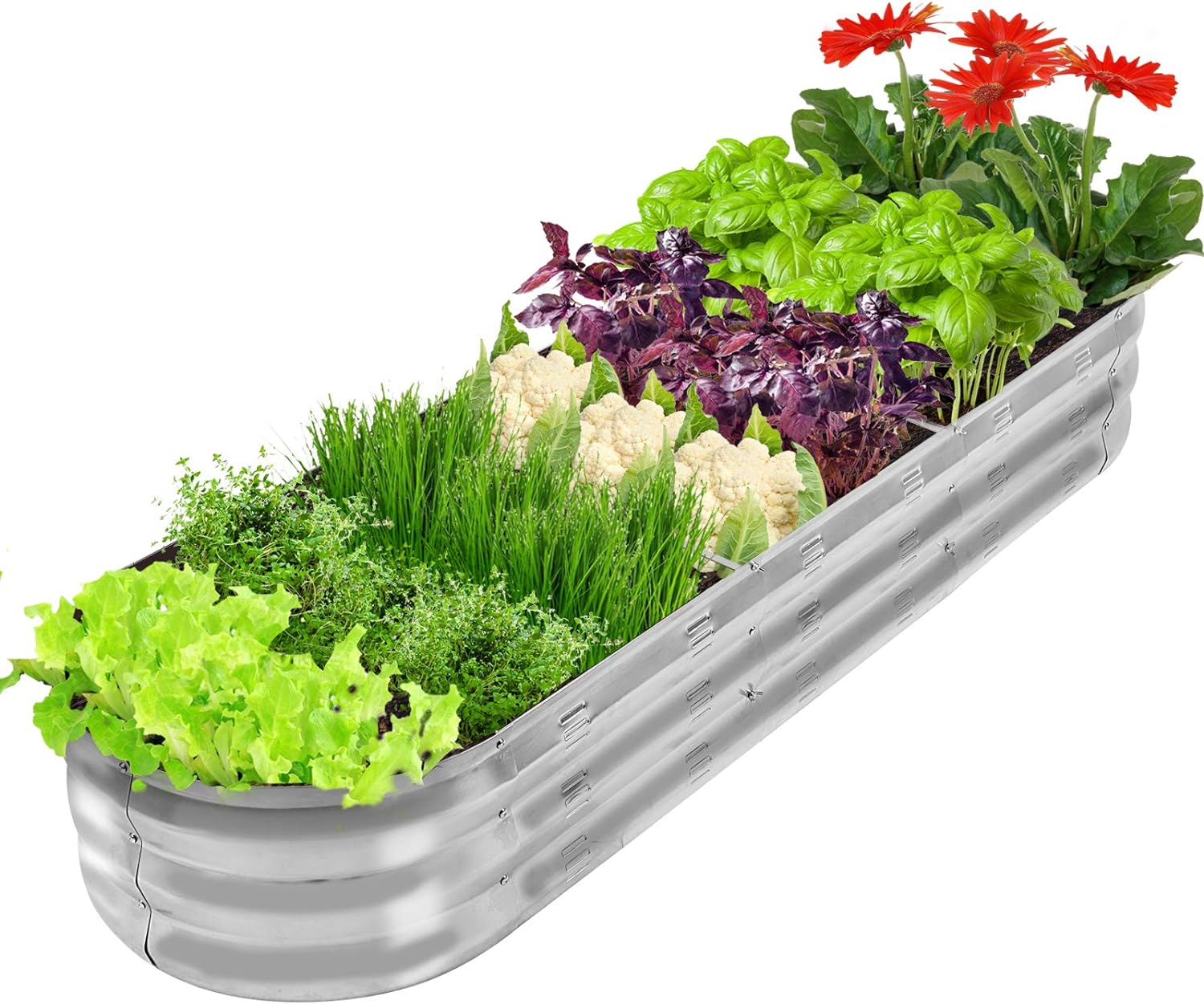 Raised Garden Bed Kit for Vegetables Flower Galvanized Metal Planter Boxs Designed for Easy DIY and Cleaning Not Twist or Rot (Silver)