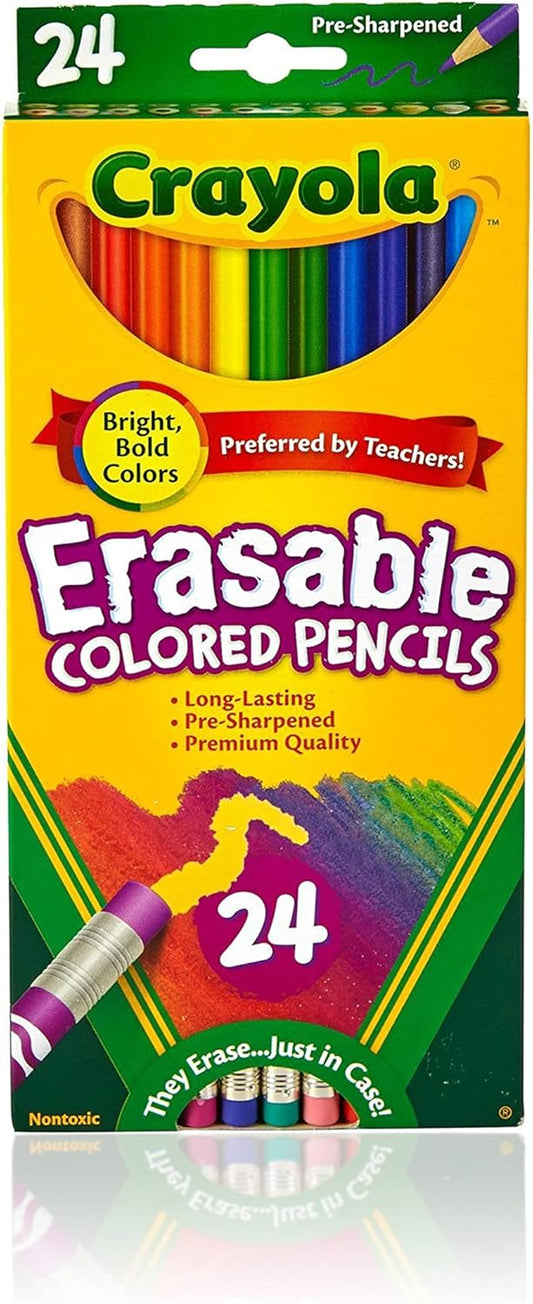 Erasable Colored Pencils (24Ct), Kids Colored Pencils for School, Back to School Supplies for Kids, Coloring Pencils, 6+