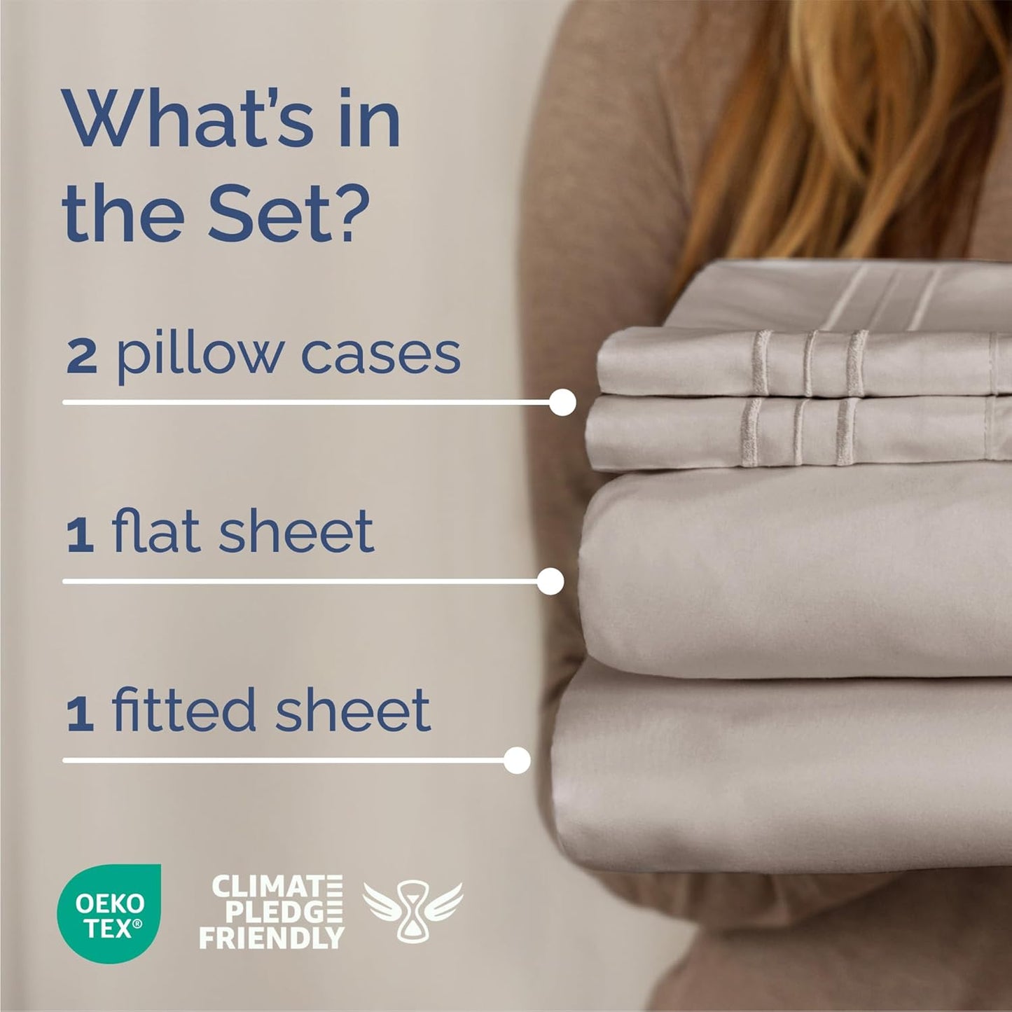 Queen Size 4 Piece Sheet Set - Comfy Breathable & Cooling Sheets - Hotel Luxury Bed Sheets for Women & Men - Deep Pockets, Easy-Fit, Soft & Wrinkle Free Sheets - Light Grey Oeko-Tex Bed Sheet Set