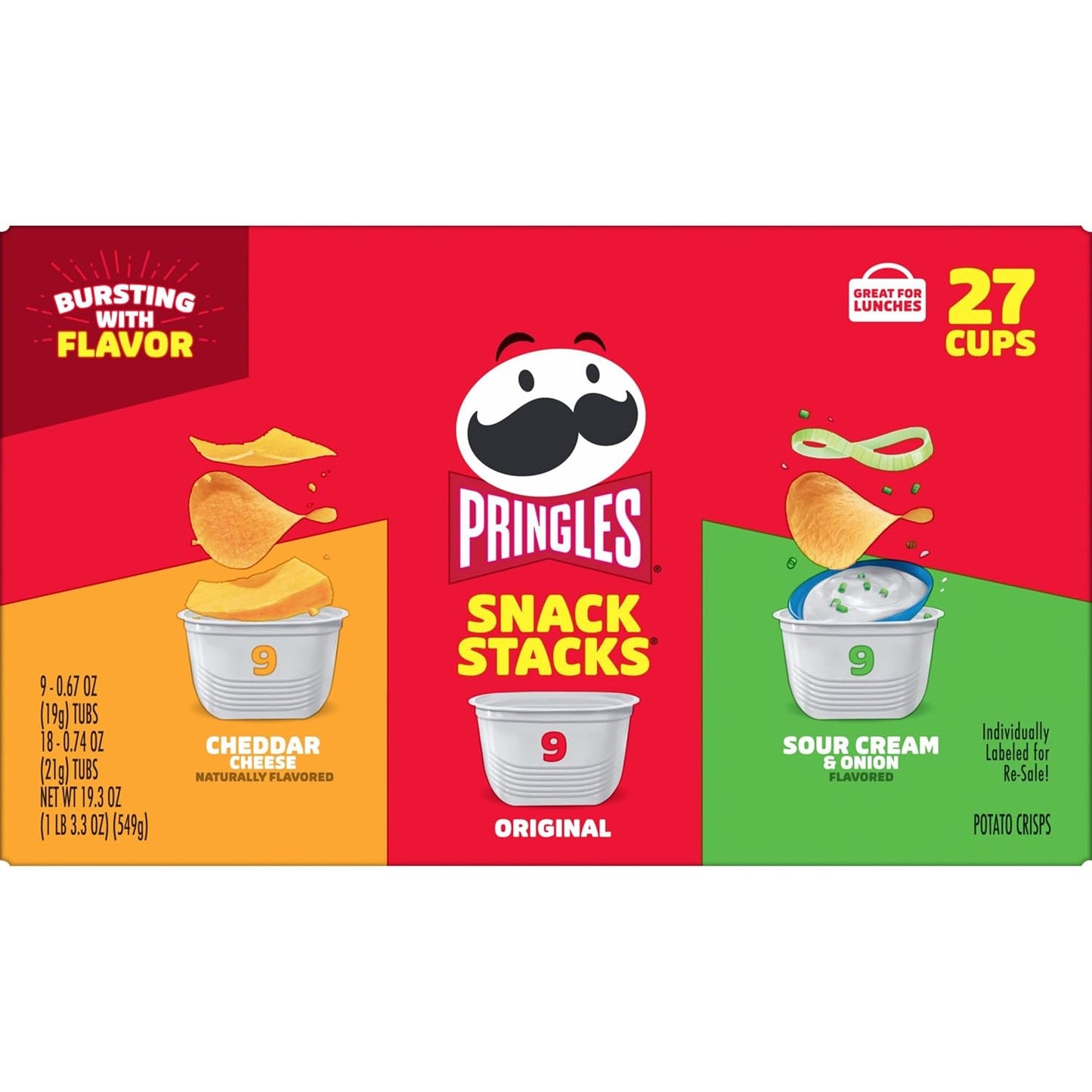Potato Crisps Chips, Lunch Snacks, On-The-Go Snacks, Snack Stacks, Variety Pack, 19.3Oz Box (27 Cups)