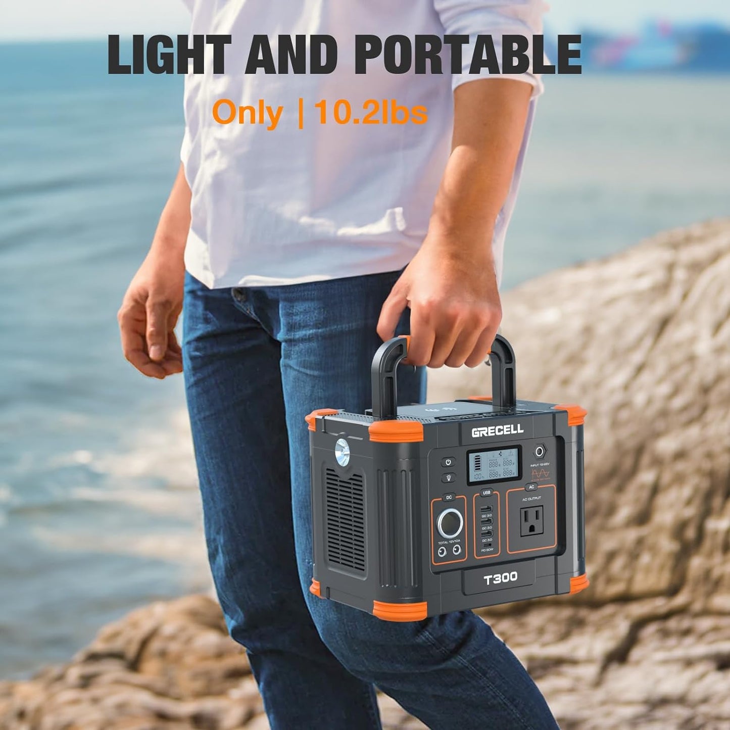 Portable Power Station 300W (Peak 600W), 288Wh Solar Generator with 60W USB-C PD Output, 110V Pure Sine Wave AC Outlet Backup Lithium Battery for Outdoors Camping Travel Hunting Home Blackout