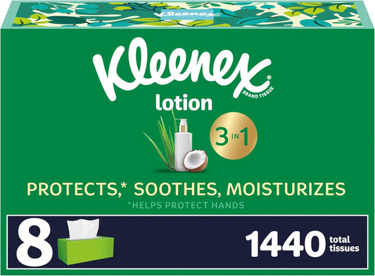 Lotion Facial Tissues with Coconut Oil, 8 Flat Boxes, 180 Tissues per Box, 3-Ply