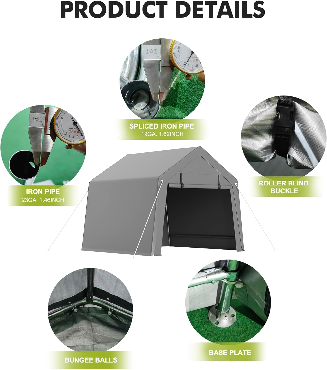 6 X 8 Ft Carport Storage Shed, Portable Garage with Roll-Up Zipper Door, Heavy Duty Waterproof Tarp, Storage for Motorcycle, Bike, Firewood, Garden Tools