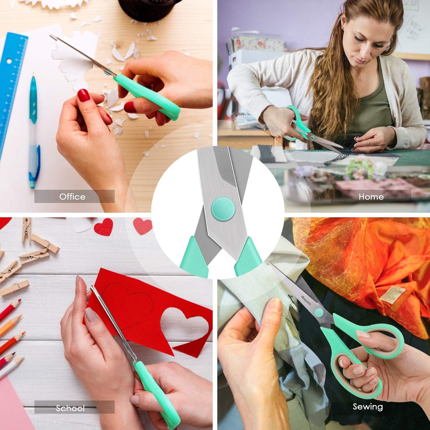Scissors, 8" All Purpose Scissors Bulk 3-Pack, Ultra Sharp 2.5Mm Thick Blade Shears Comfort-Grip Scissors for Office Desk Accessories Sewing Fabric Home Craft School Supplies, Right/Left Handed