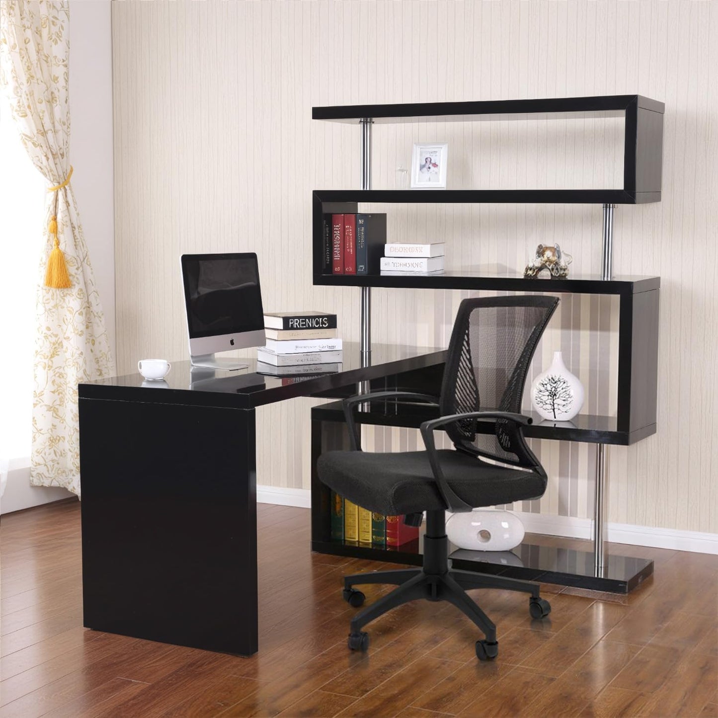 Office Chair Mid Back Swivel Lumbar Support Desk Chair, Computer Ergonomic Mesh Chair with Armrest (Black)