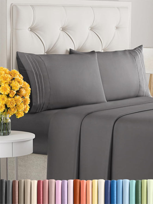 Queen Size 4 Piece Sheet Set - Comfy Breathable & Cooling Sheets - Hotel Luxury Bed Sheets for Women and Men - Deep Pockets, Microfiber, Soft & Wrinkle Free Sheets - Dark Grey Oeko-Tex Bed Sheet Set
