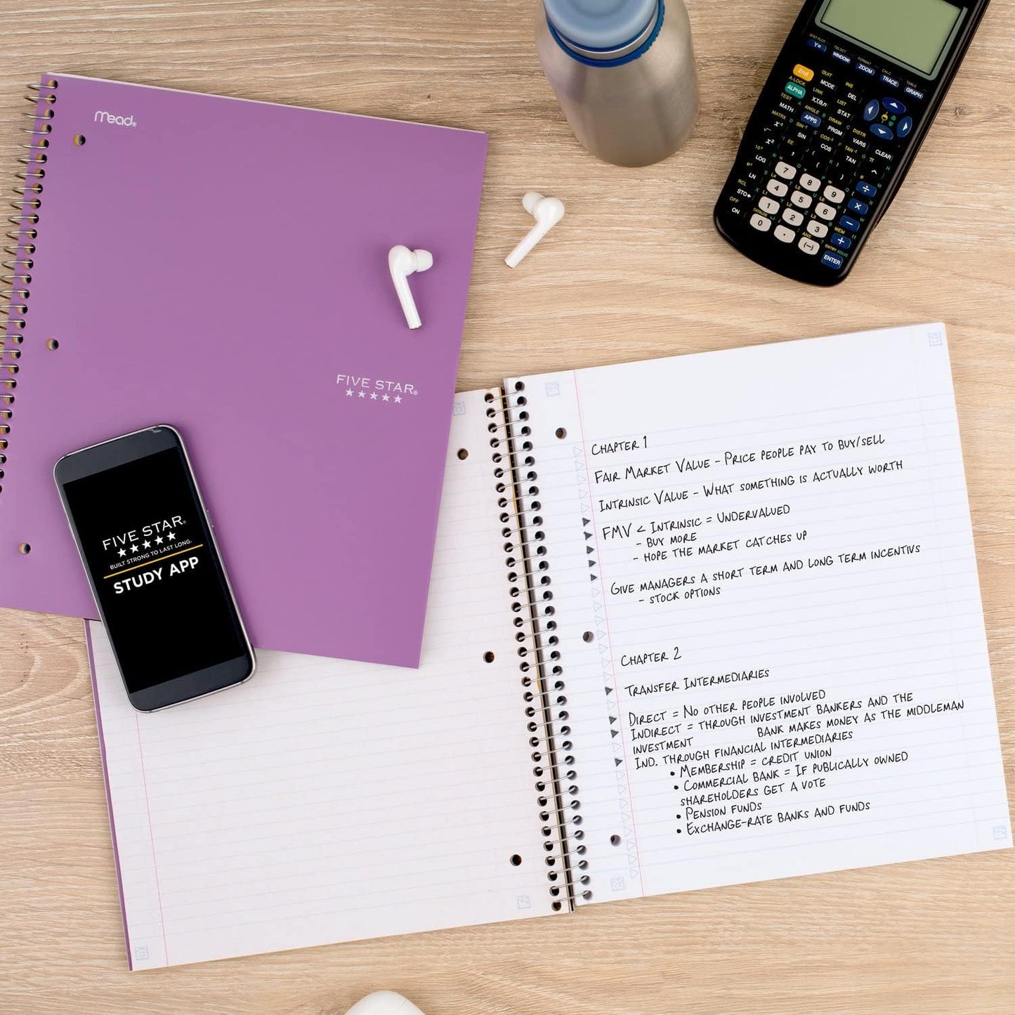 Spiral Notebooks + Study App, 4 Pack, 1 Subject, College Ruled Paper, 8-1/2" X 11", 100 Sheets, Purple, Pink, White, Green (820337-ECM)