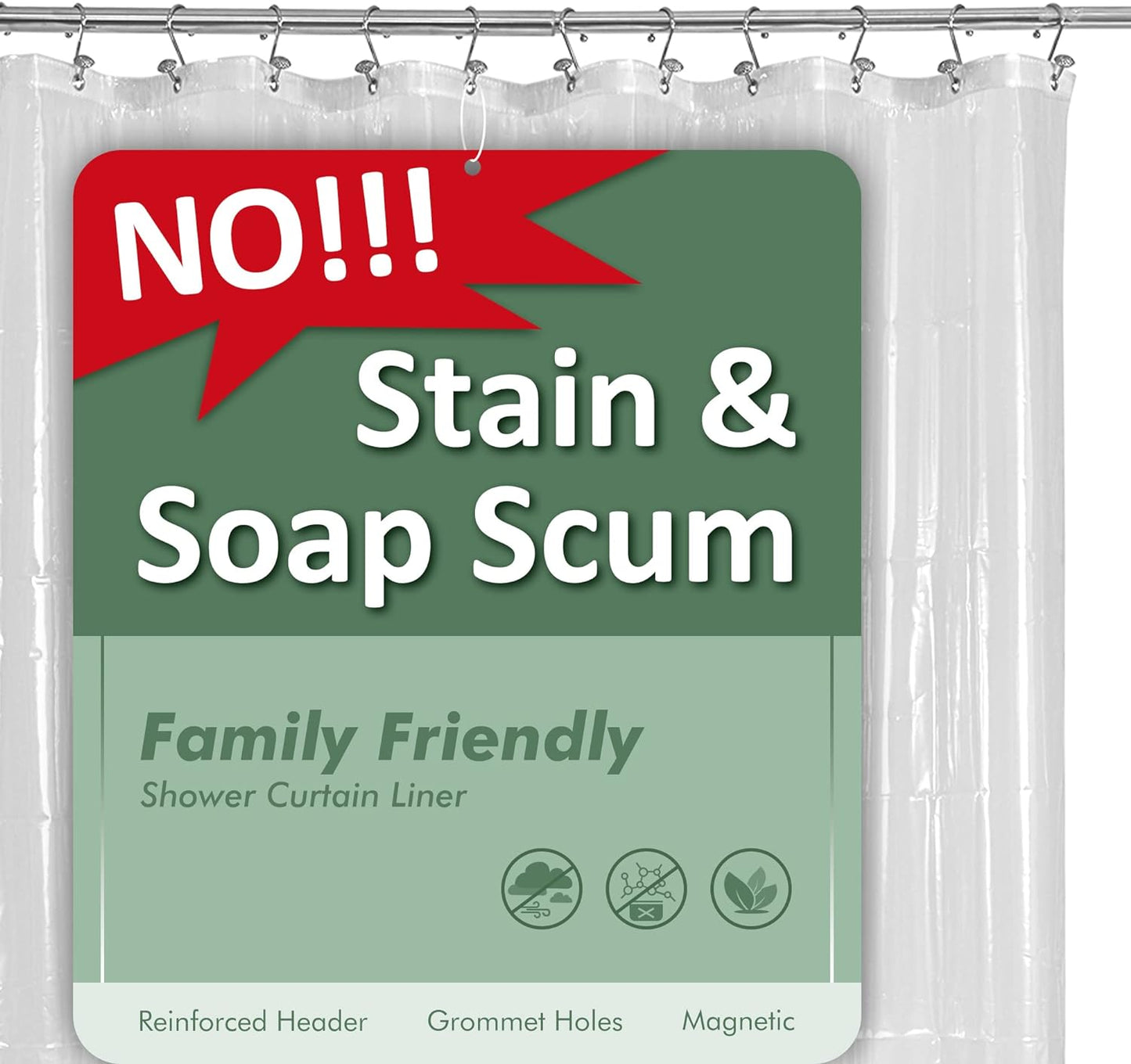 plastic shower liner clear - premium peva shower curtain liner- Premium PEVA Shower Curtain Liner with Rustproof Grommets and 3 Magnets, Waterproof Cute Lightweight Standard Size Shower Curtains for Bathroom - Clear