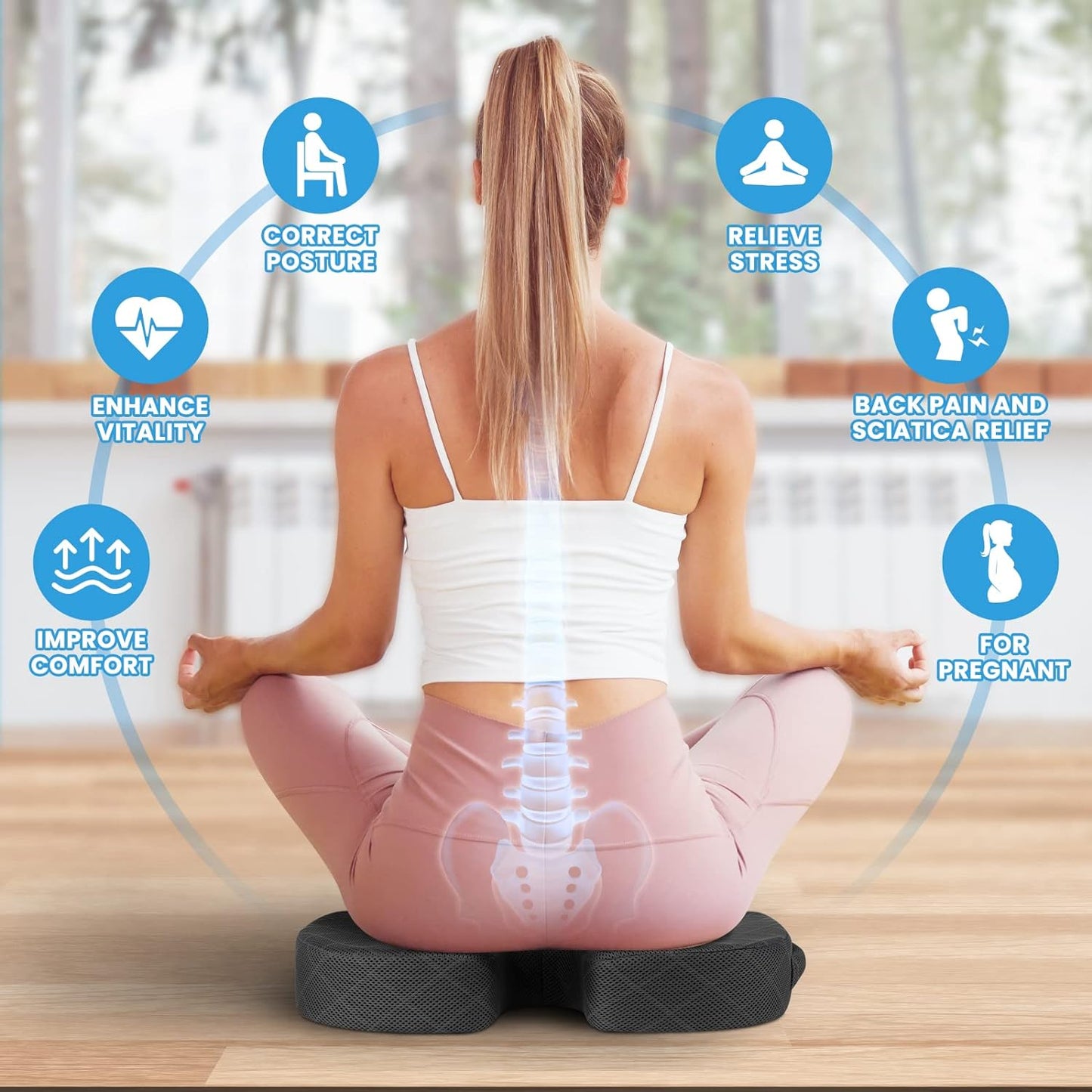 Seat Cushion - Memory Foam Cushion for Office Chair, Car Seat, Airplane, Bleacher - Sciatica & Hip & Coccyx Pain Relief Desk Chair Cushion for Long Sitting Office Workers, Car Drivers