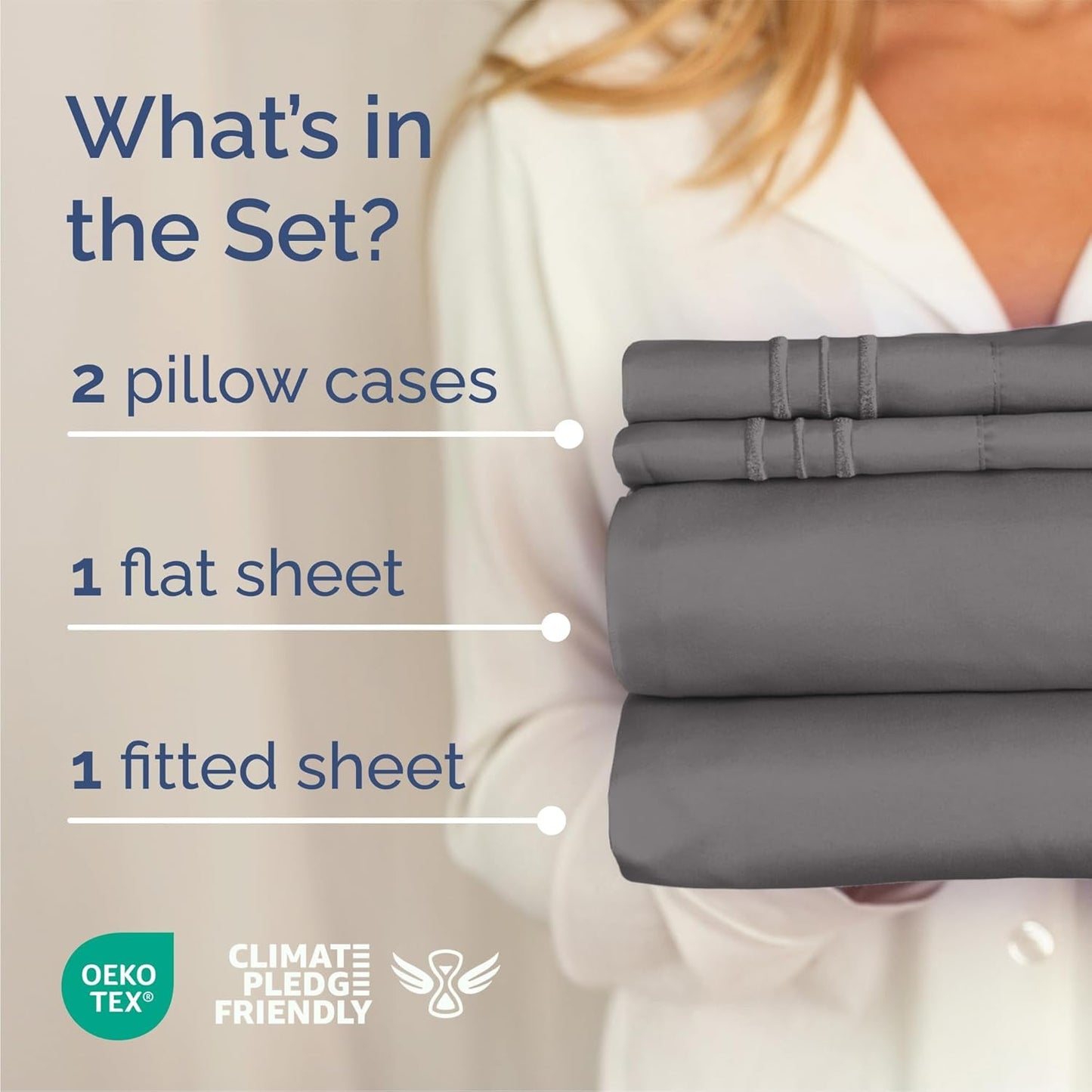 Queen Size 4 Piece Sheet Set - Comfy Breathable & Cooling Sheets - Hotel Luxury Bed Sheets for Women and Men - Deep Pockets, Microfiber, Soft & Wrinkle Free Sheets - Dark Grey Oeko-Tex Bed Sheet Set