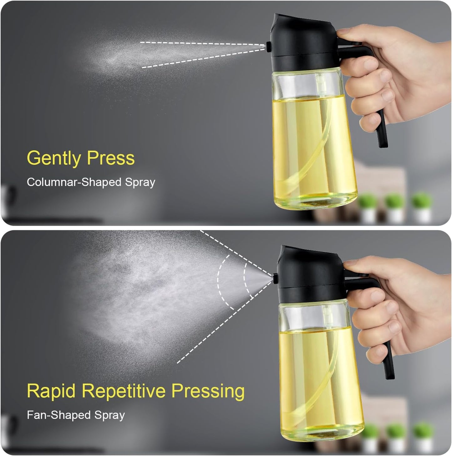 16Oz Oil Sprayer for Cooking - 2 in 1 Spray & Pour Olive Oil Dispenser - 470Ml Glass Spray Oil Bottle - Kitchen Gadgets