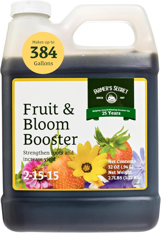Farmer’S Secret Fruit & Bloom Booster Fertilizer (32Oz) - Super Concentrated - Boosts Flowering and Yield on All Varieties of Fruits, Vegetables and Flowers - Formulated for Late Summer & Early Fall