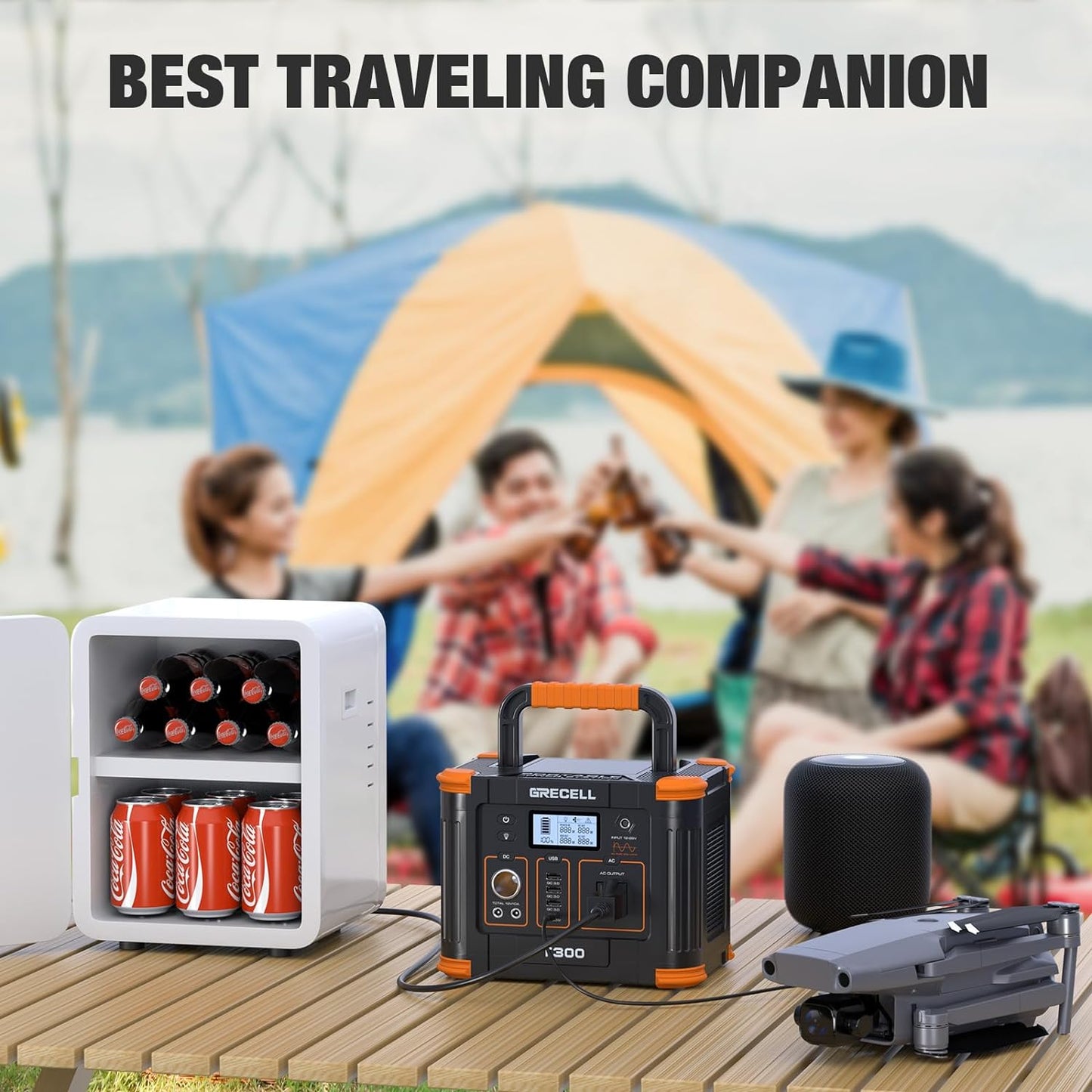 Portable Power Station 300W (Peak 600W), 288Wh Solar Generator with 60W USB-C PD Output, 110V Pure Sine Wave AC Outlet Backup Lithium Battery for Outdoors Camping Travel Hunting Home Blackout