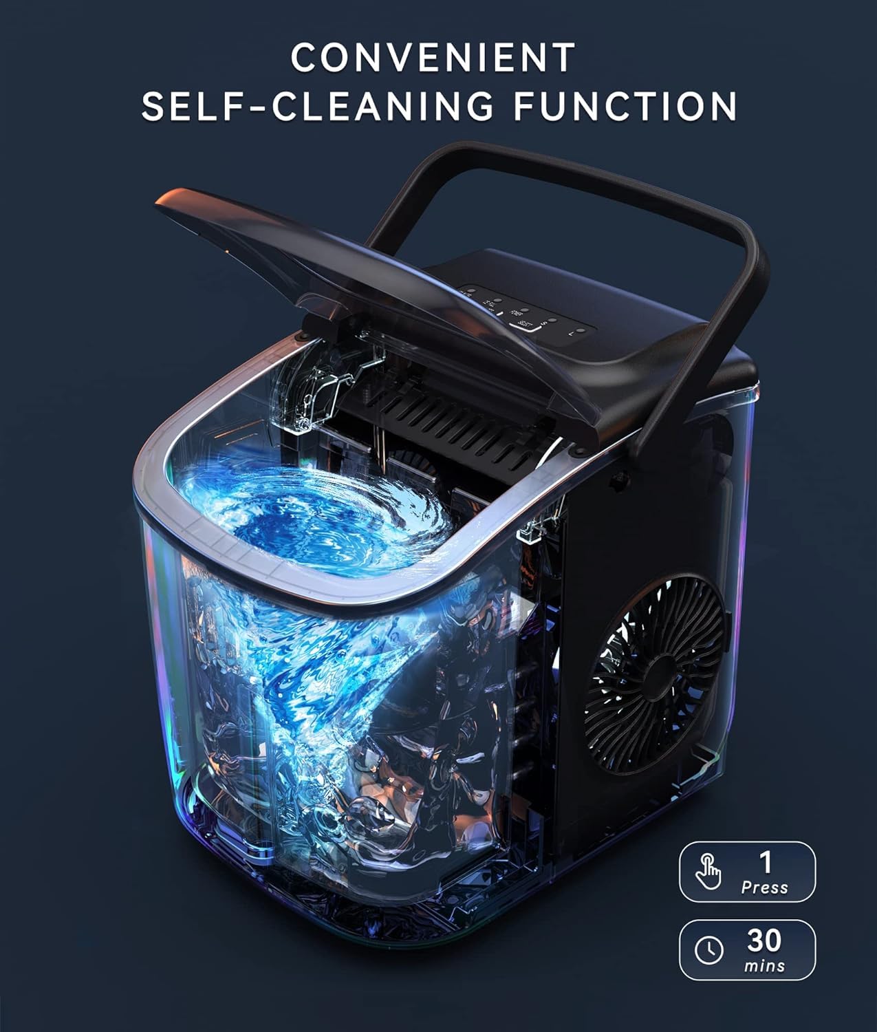 Portable Countertop Ice Maker - 9 Ice Cubes in 6 Minutes, 26 Lbs Daily Output, Self-Cleaning with Ice Bags, Scoop, and Basket for Kitchen, Office, Bar, Party - Black