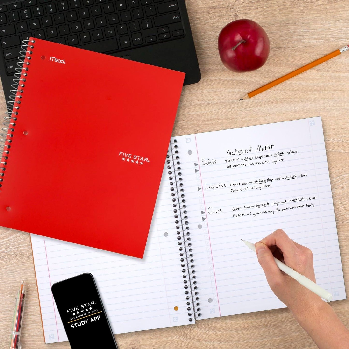 Spiral Notebooks + Study App, 6 Pack, 1 Subject, Wide Ruled Paper, Fights Ink Bleed, Water Resistant Cover, 8-1/2" X 10", 100 Sheets, Black, Red, Yellow, Purple, Green, Blue (38042)
