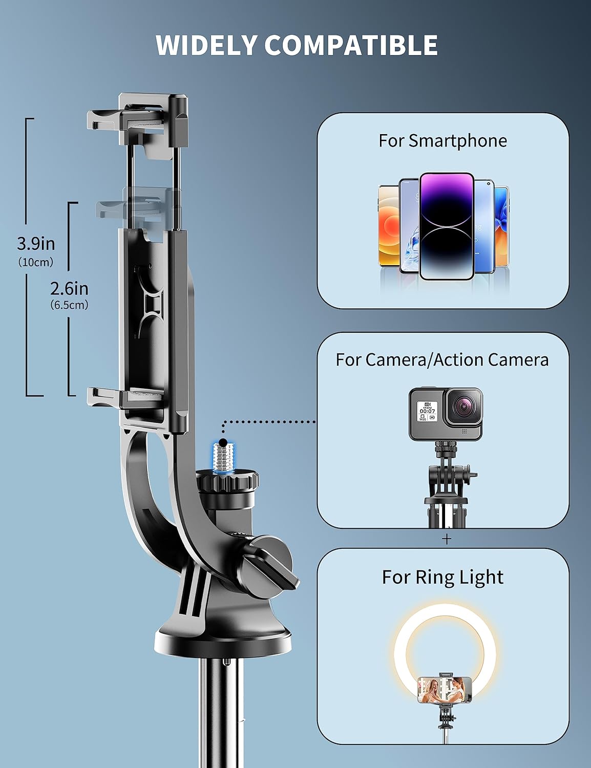 71" Phone Tripod & Selfie Stick, All in One Extendable Cell Phone Tripod with Wireless Remote, Tripod Stand for Iphone & Travel Tripod 360° Rotation Compatible with Iphone Android Phone, Camera