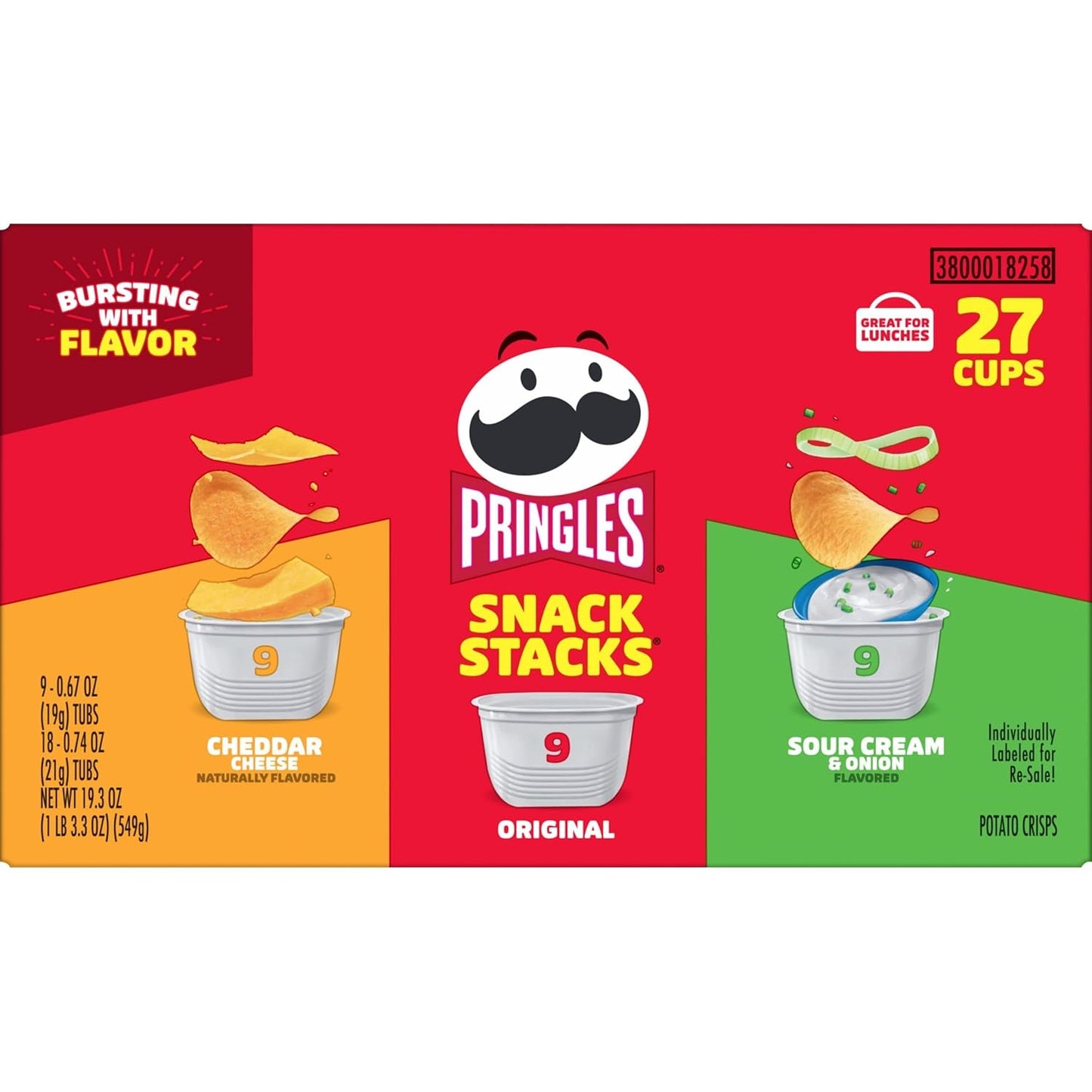 Potato Crisps Chips, Lunch Snacks, On-The-Go Snacks, Snack Stacks, Variety Pack, 19.3Oz Box (27 Cups)