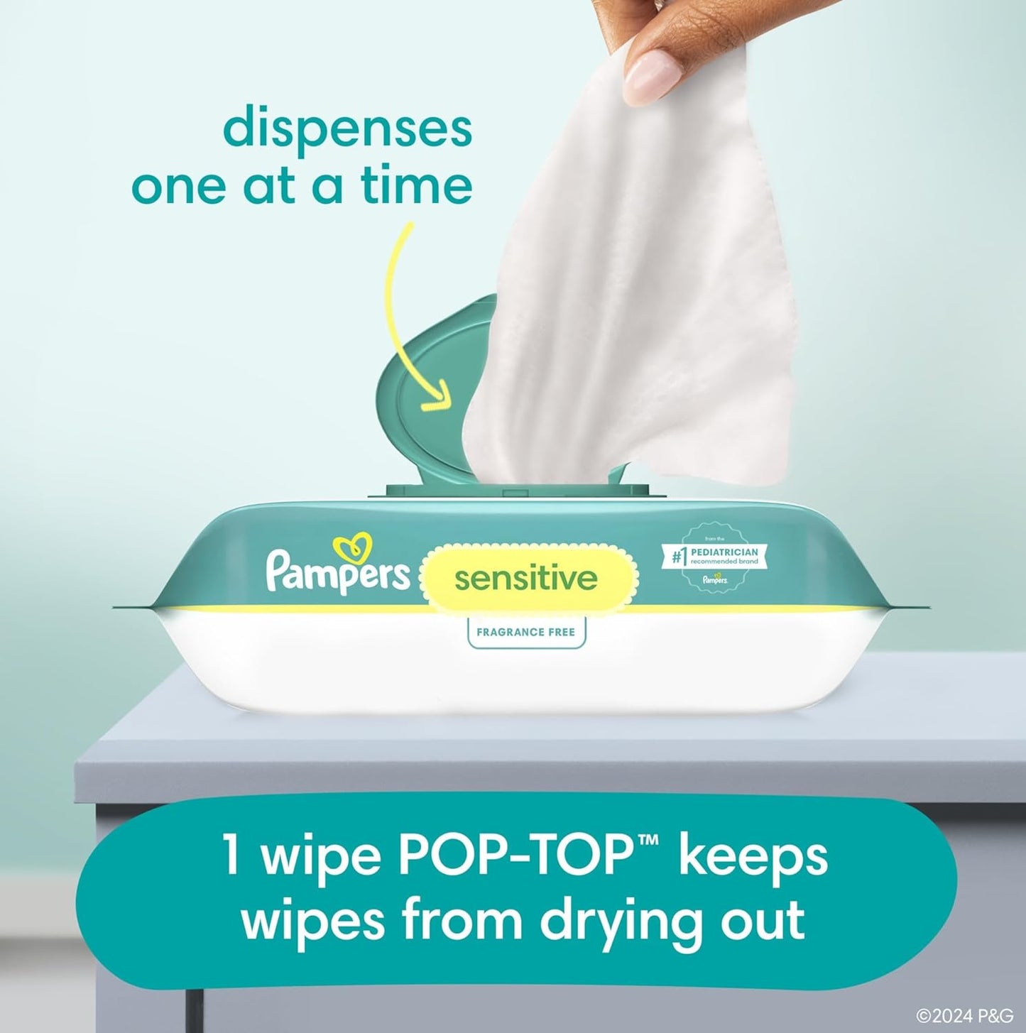 Sensitive Baby Wipes, Water Based, Hypoallergenic and Unscented, 16 Flip-Top Packs (1344 Wipes Total)