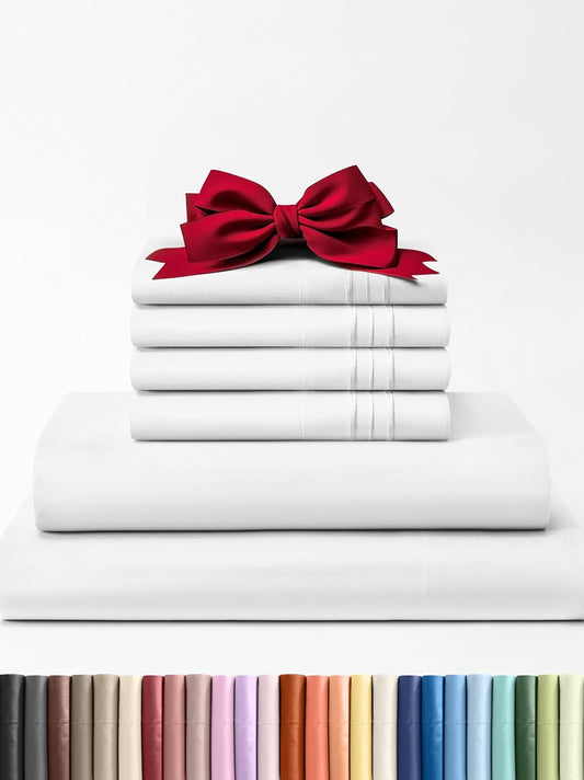 Queen 6 Piece Sheet Set - Breathable & Cooling Bed Sheets - Hotel Luxury Bed Sheets for Women, Men, Kids & Teens - Comfy Bedding W/ Deep Pockets & Easy Fit - Soft & Wrinkle Free - Queen White Sheets