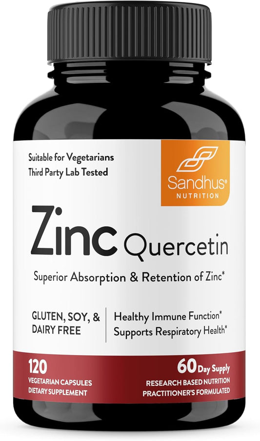 Sandhu’S Zinc Quercetin 120 Vegetarian Capsules – Zinc Supplements for Antioxidant Immune Support Zinc for Men and Women – Gluten, Soy, Dairy Free
