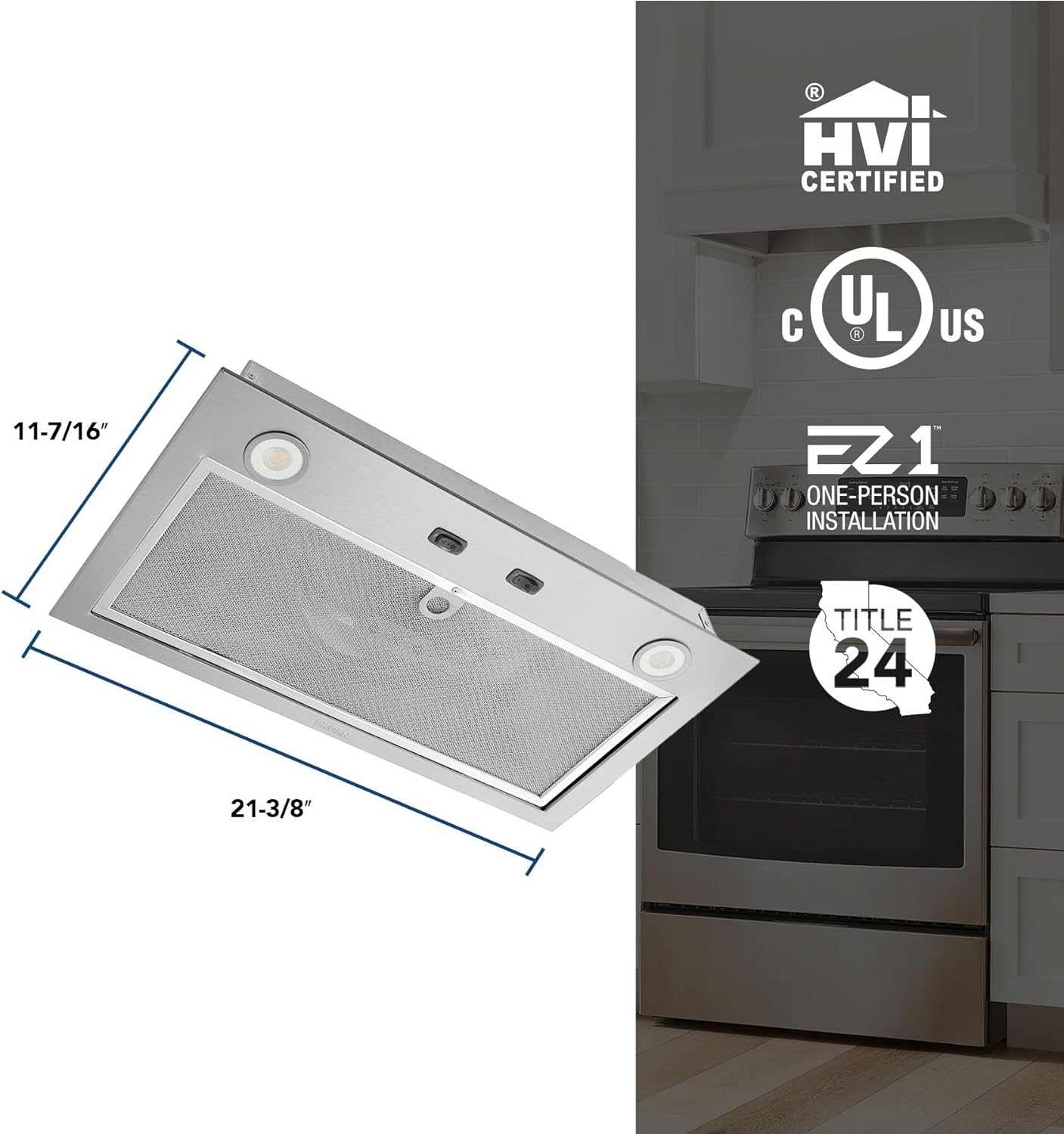 PM300SS Custom Power Pack Range Hood Insert with 2-Speed Exhaust Fan and Light, 300 Max Blower CFM, Stainless Steel, 21-Inch Built