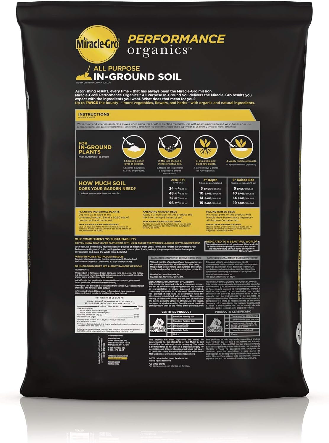 Performance Organics All Purpose In-Ground Soil - Organic and Natural Ingredients, Soil for Vegetables, Flowers and Herbs, Feeds for up to 3 Months, 1.3 Cu. Ft.