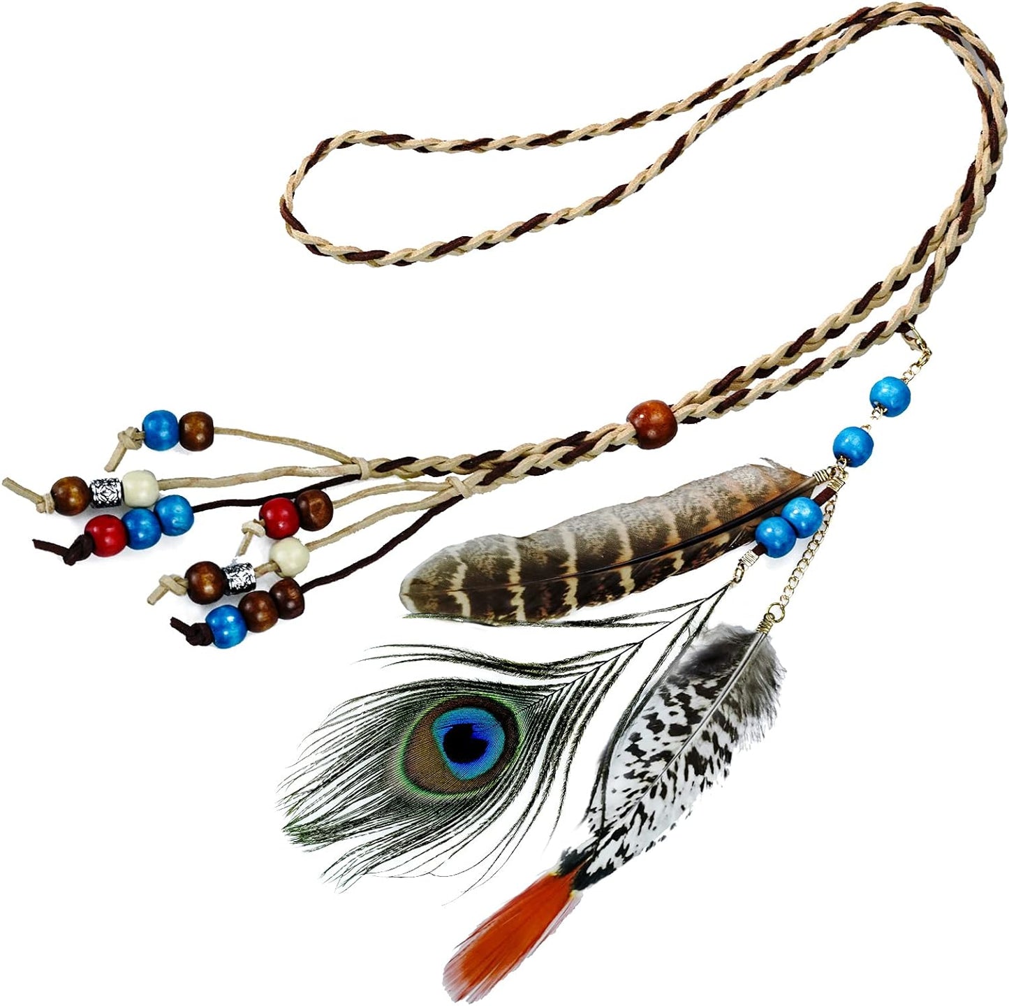 Boho Feather Headbands Indian Feather Headband Peacoak Headpieces Festival Costumes Hair Accessories for Women and Girls
